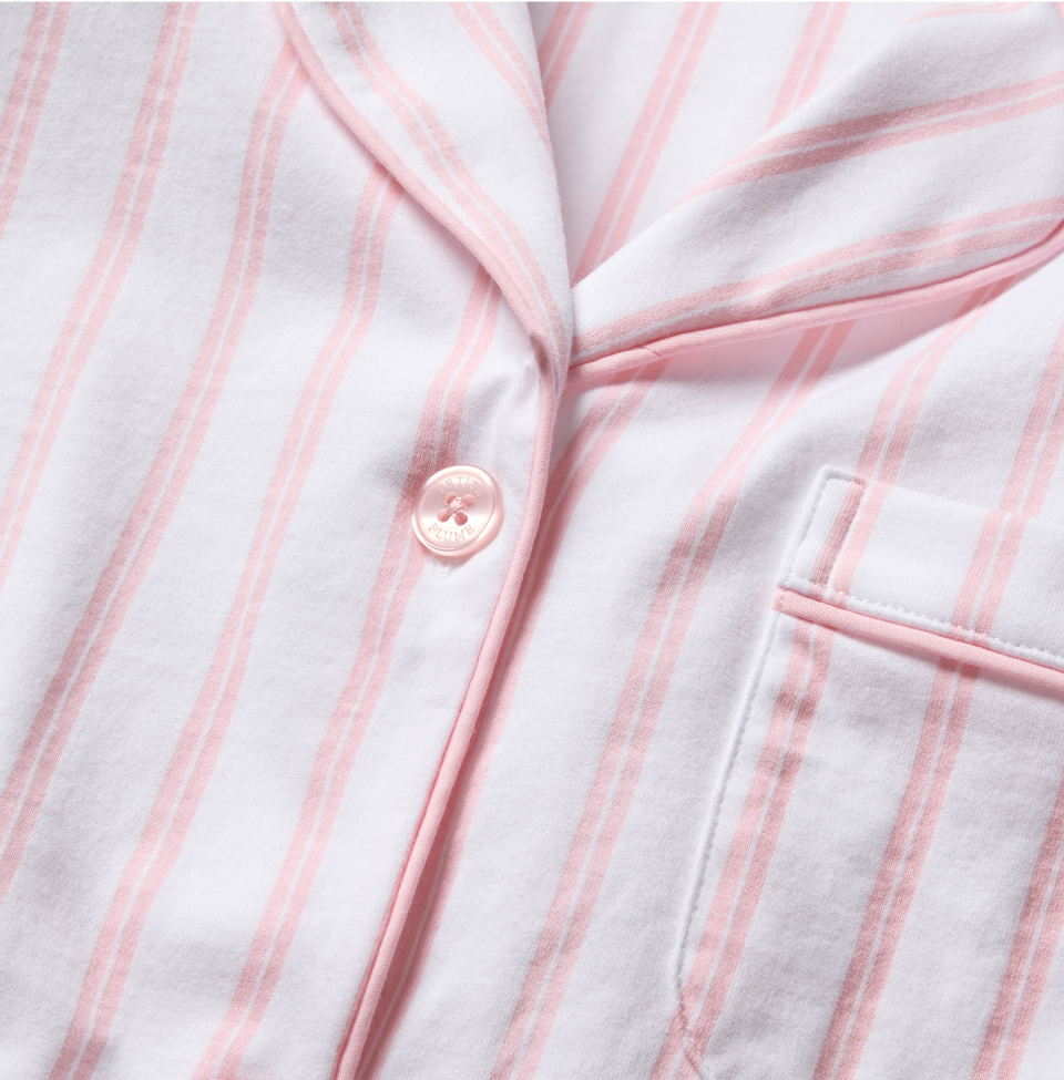 Close up of white and pink stripe pajama top