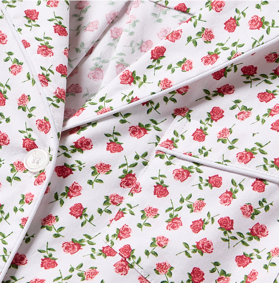 Close up of Red rose pattern on pajama top