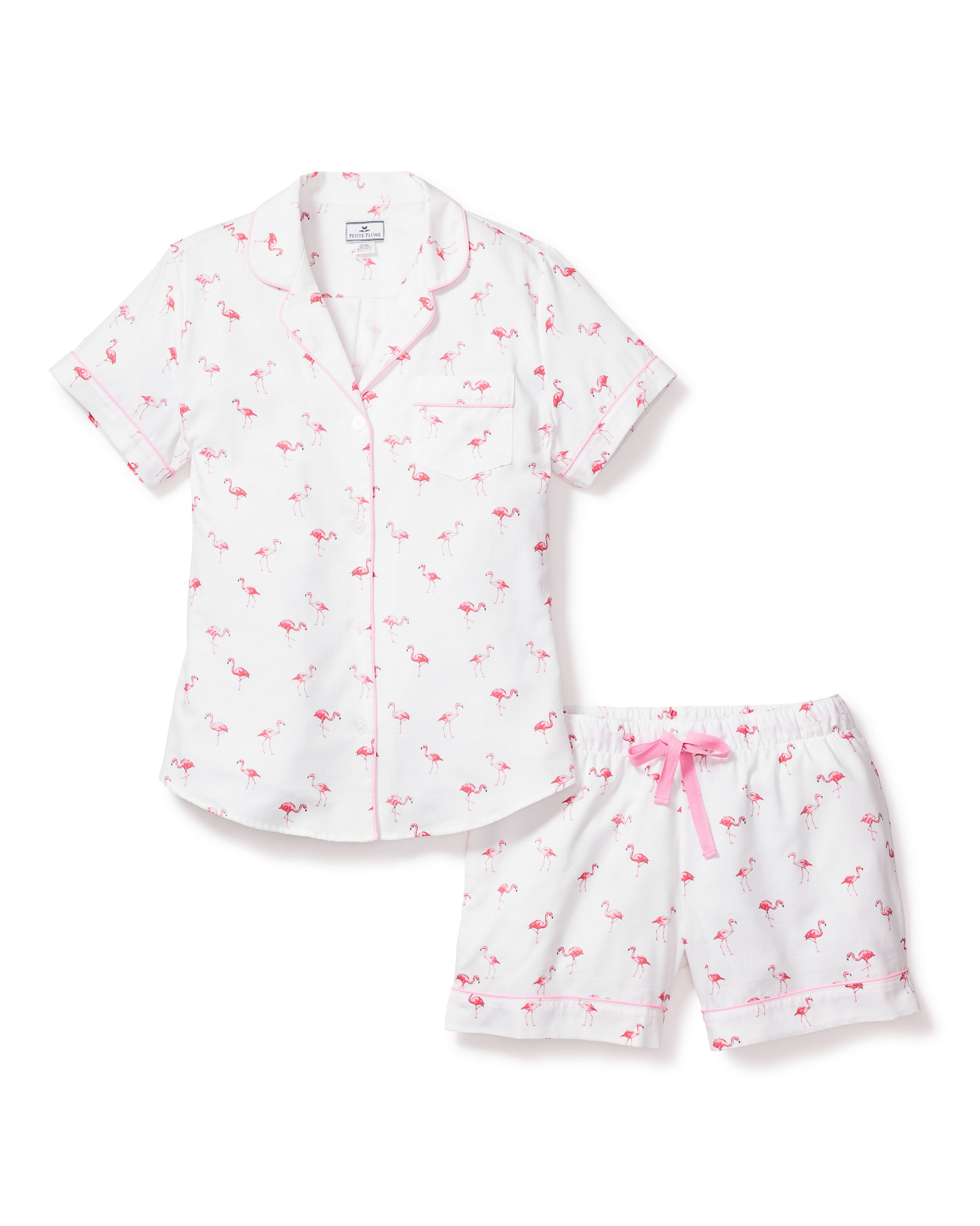 Women's Twill Short Sleeve Short Set in Flamingos in Flamingos#Color_Flamingos