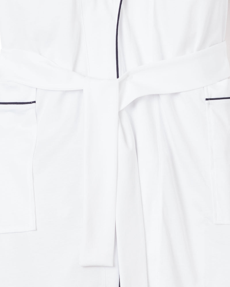 Men's Pima Robe in White with Navy Piping