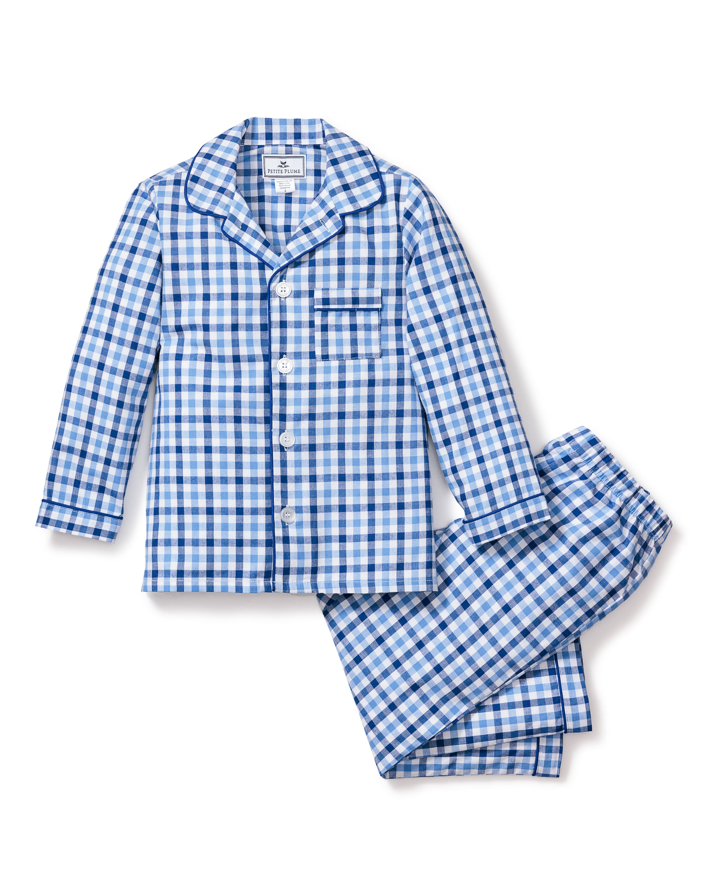 Kid's Twill Pajama Set in Spring Gingham in Royal Blue Gingham#Color_Royal Blue Gingham