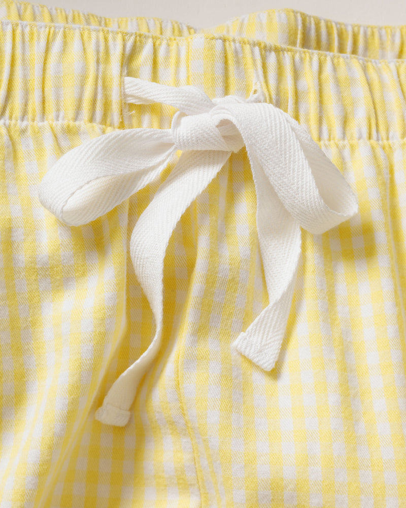 Women's Twill Pajama Short Set in Yellow Gingham