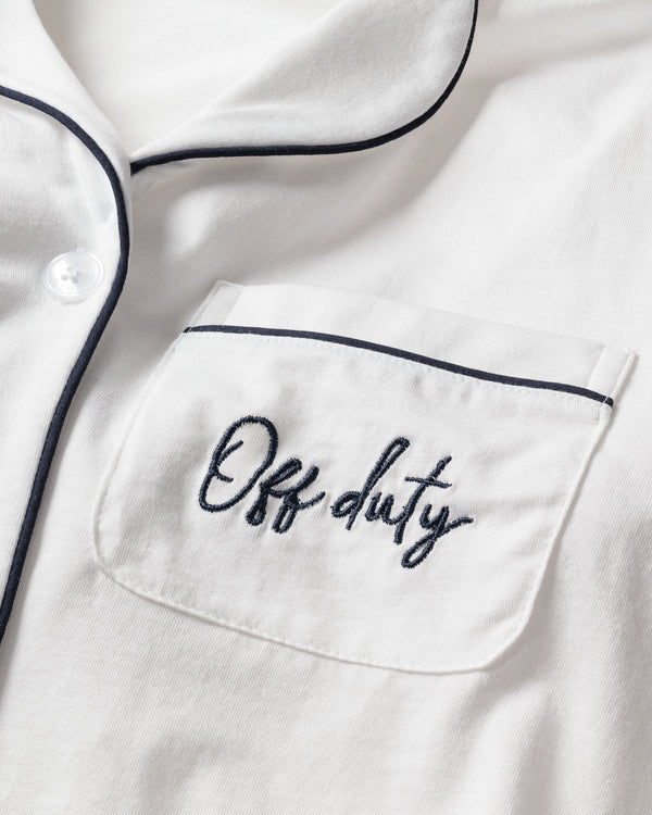 Women's Pima White Pajama Set with Off Duty Embroidery