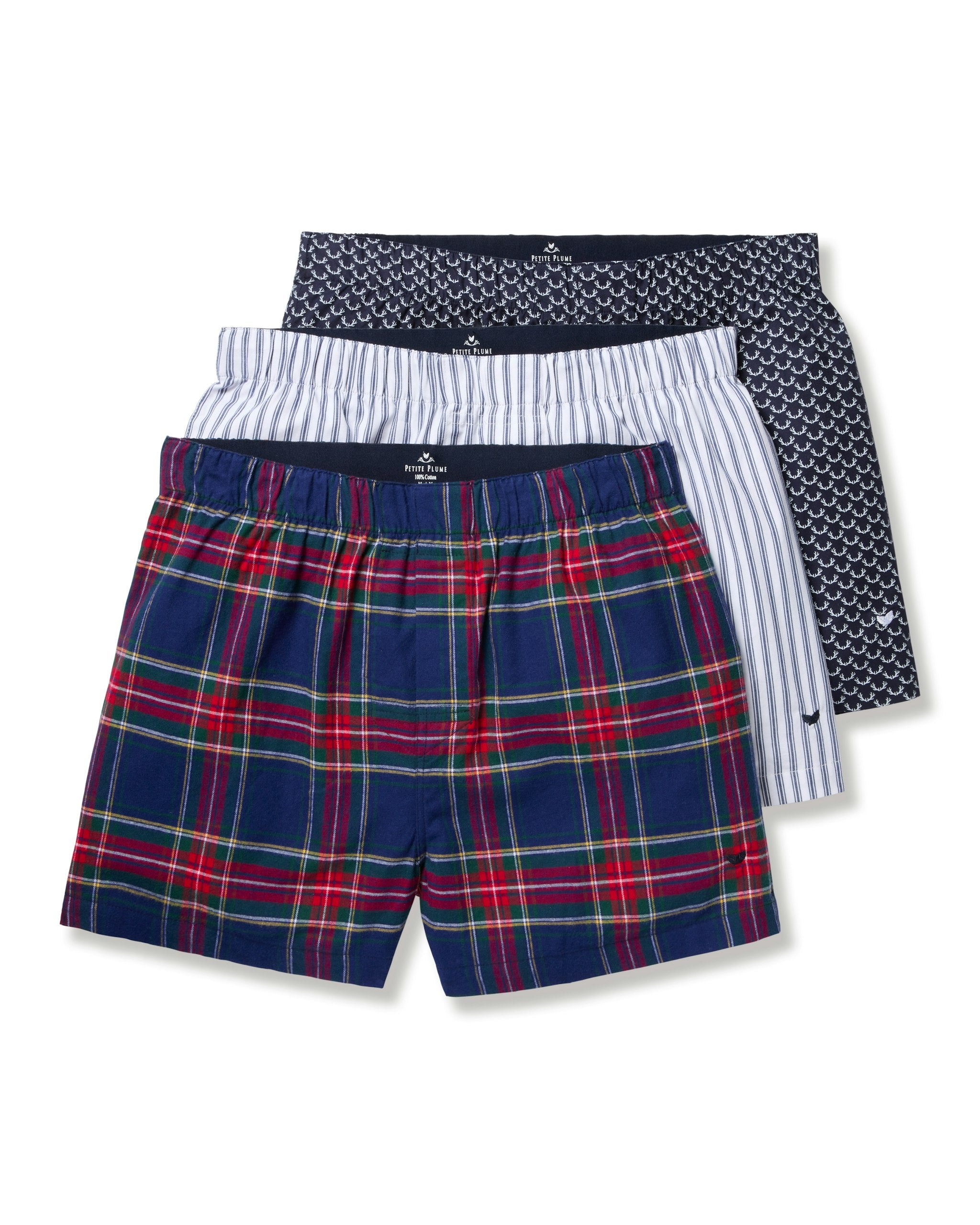 Men's Twill 3 Pack Boxers in Royal Blue Gingham in Windsor Tartan#Color_Windsor Tartan