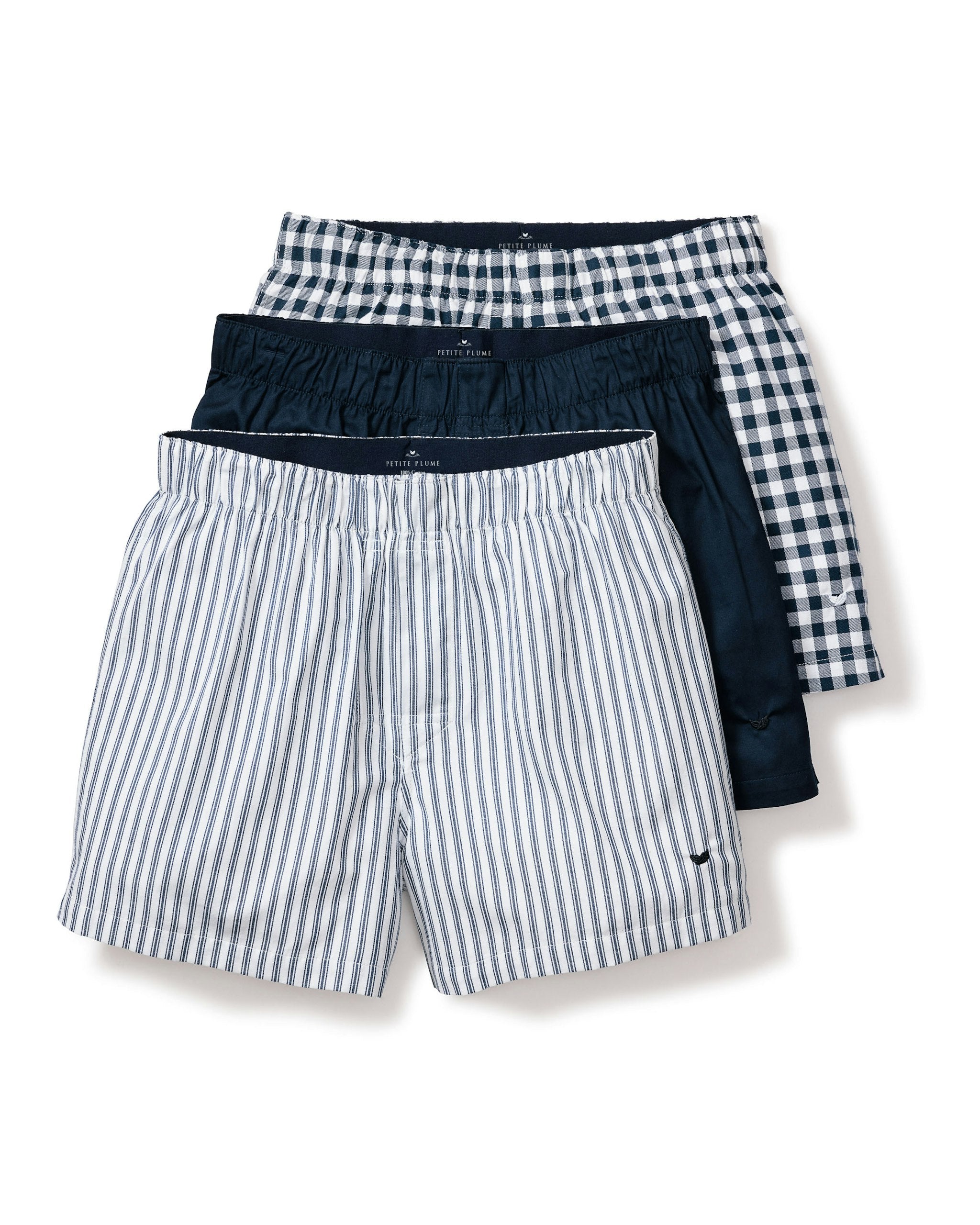 Men's Twill 3 Pack Boxers in Royal Blue Gingham in Navy#Color_Navy