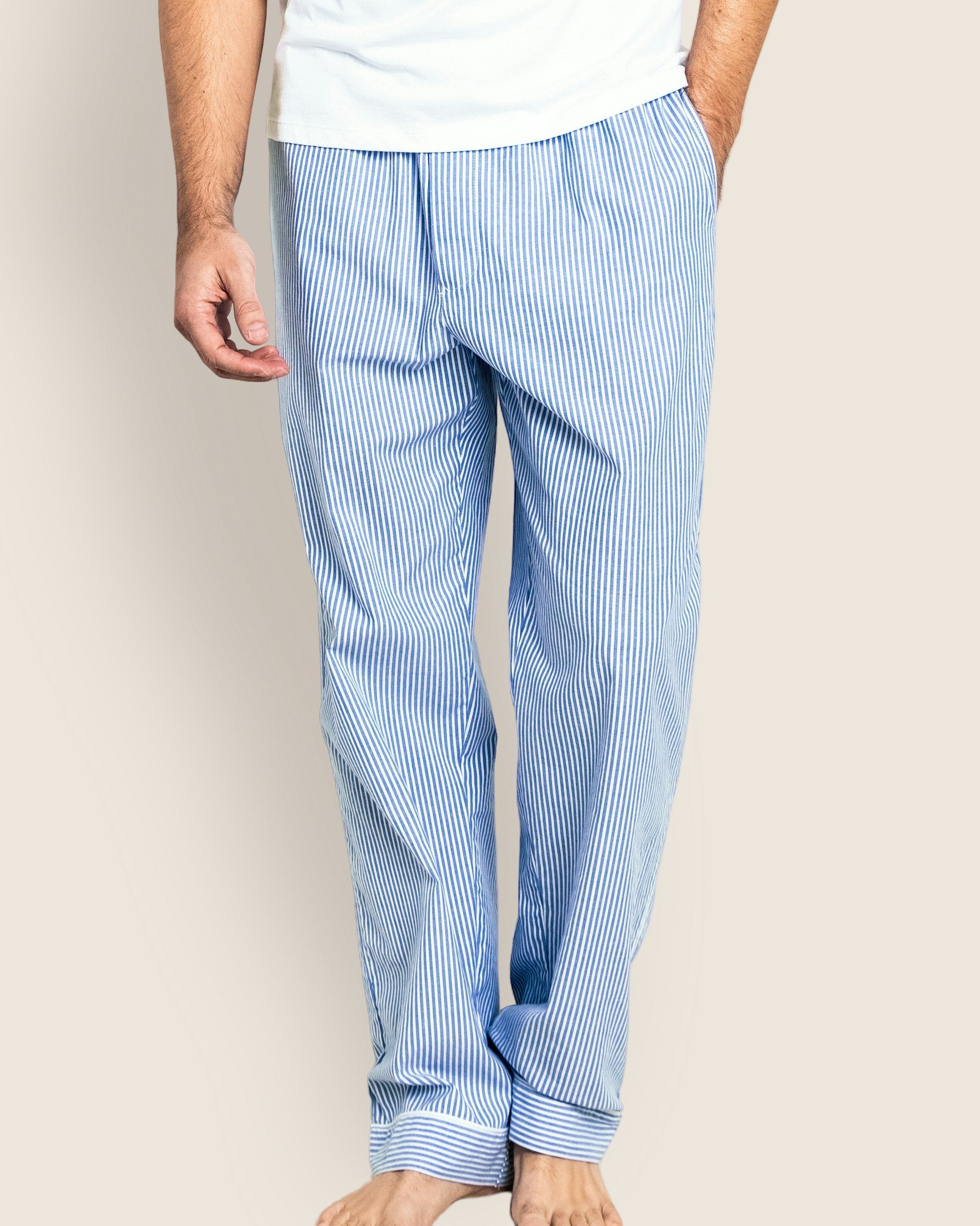 Men's Twill Pajama Pants in French Blue Stripes in French Blue Stripes#Color_French Blue Heritage Stripe
