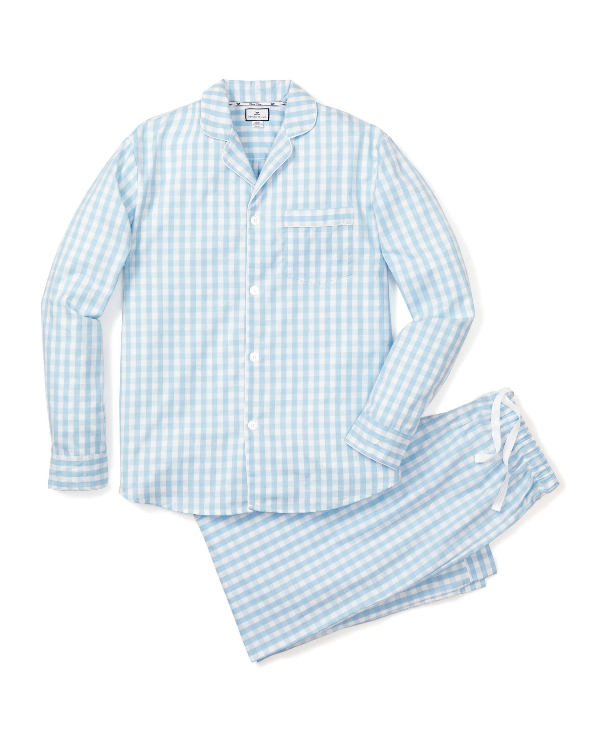 Men's Twill Pajama Set in Royal Blue Gingham in Light Blue Gingham#Color_Light Blue Gingham