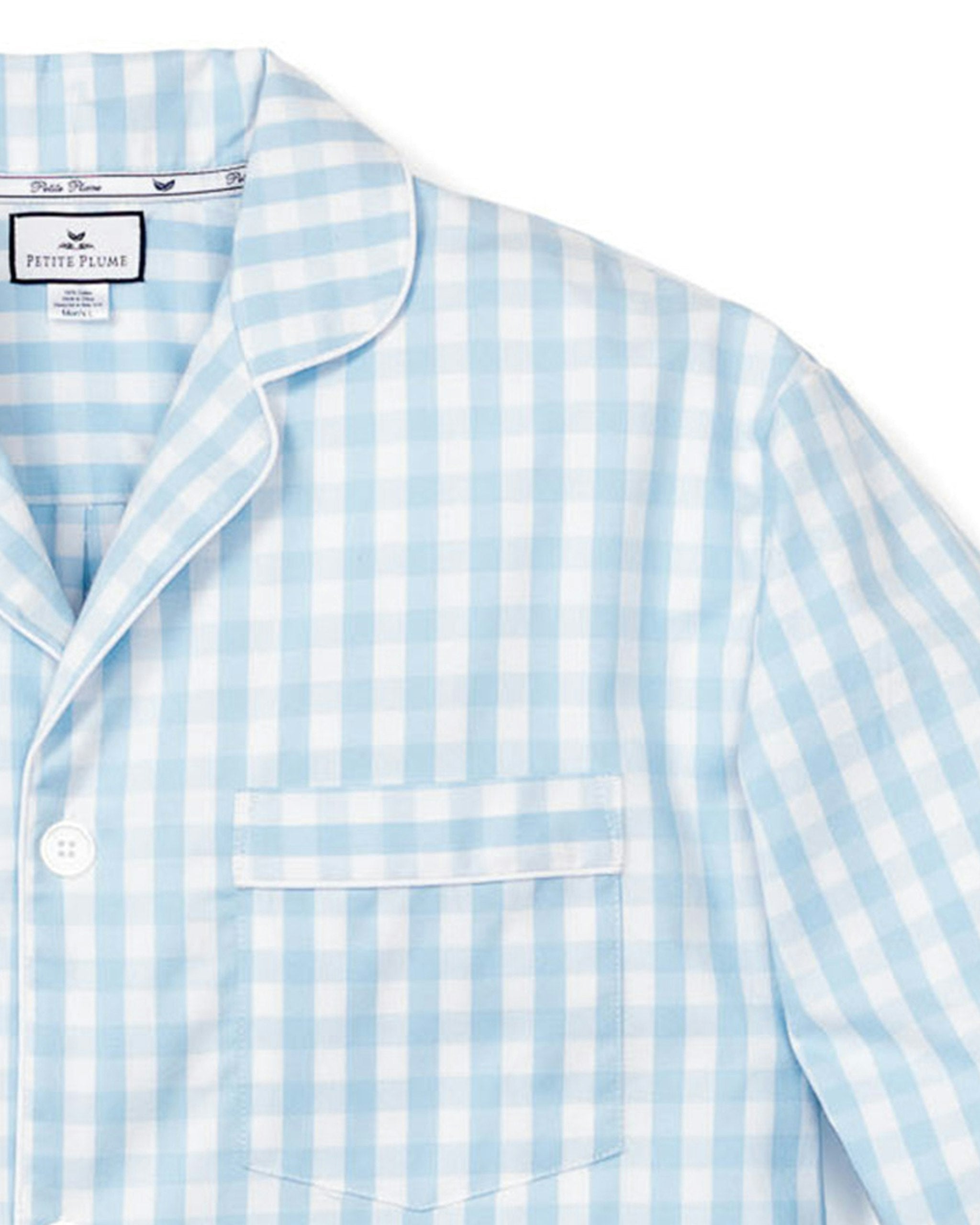 Men's Twill Pajama Set in Royal Blue Gingham in Light Blue Gingham#Color_Light Blue Gingham