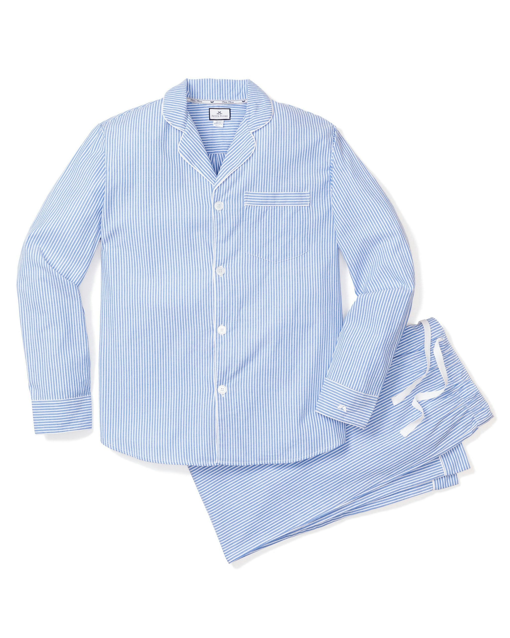 Men's Twill Pajama Set in French Blue Seersucker in French Blue Seersucker#Color_French Blue Seersucker