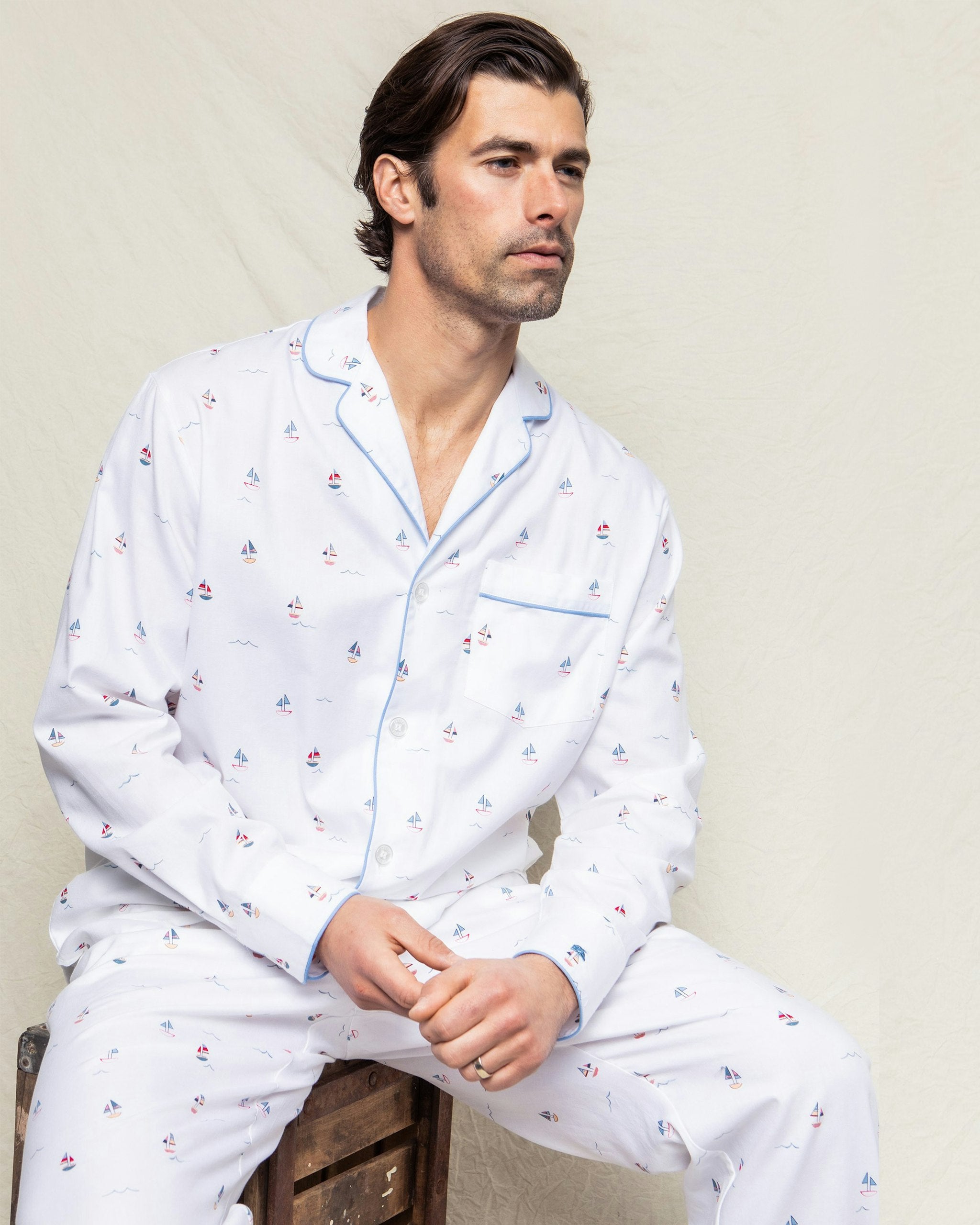 Men's Twill Pajama Set in La Mer in Bateau#Color_Bateau