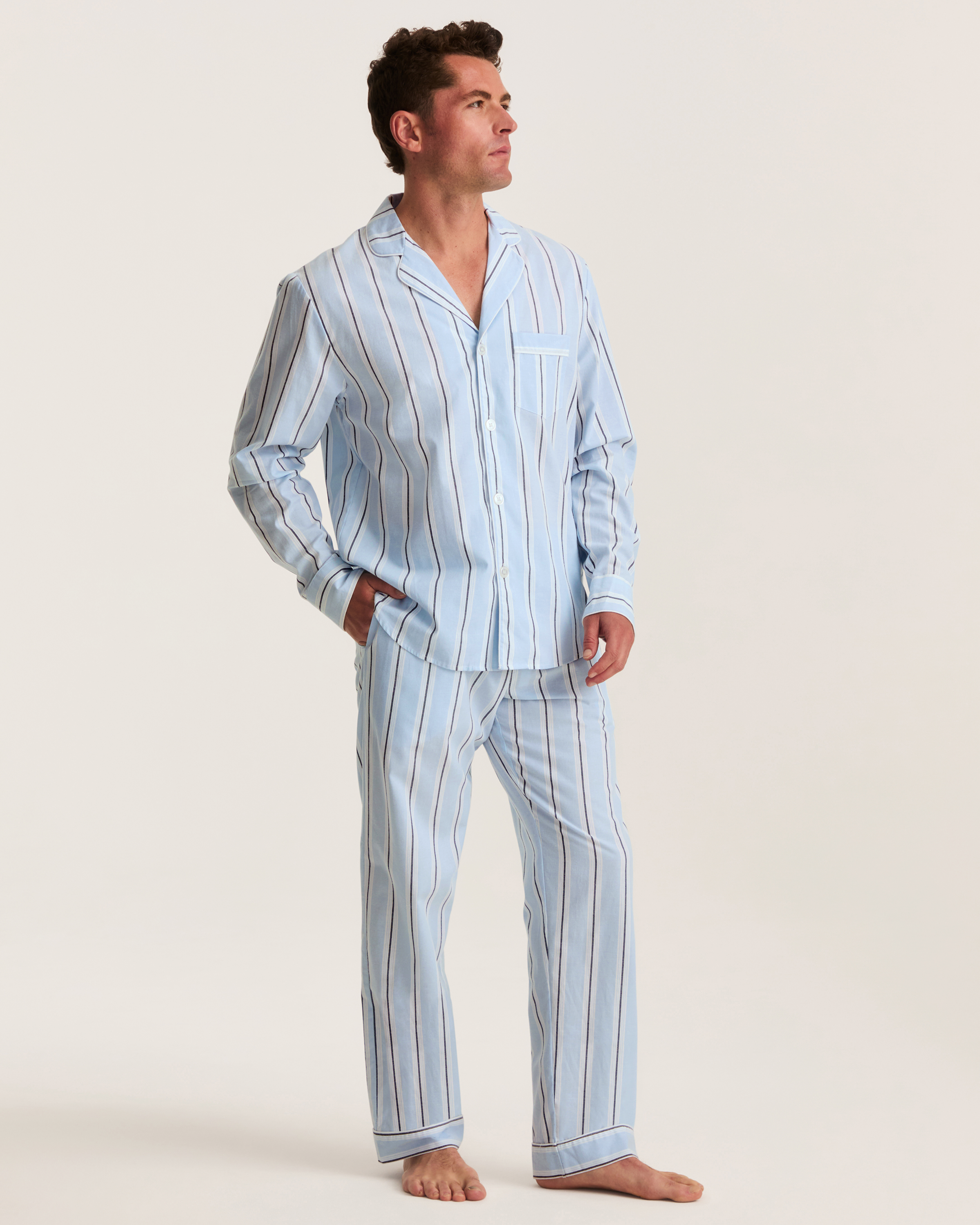 Men's Twill Pajama Set in Coastal Stripe