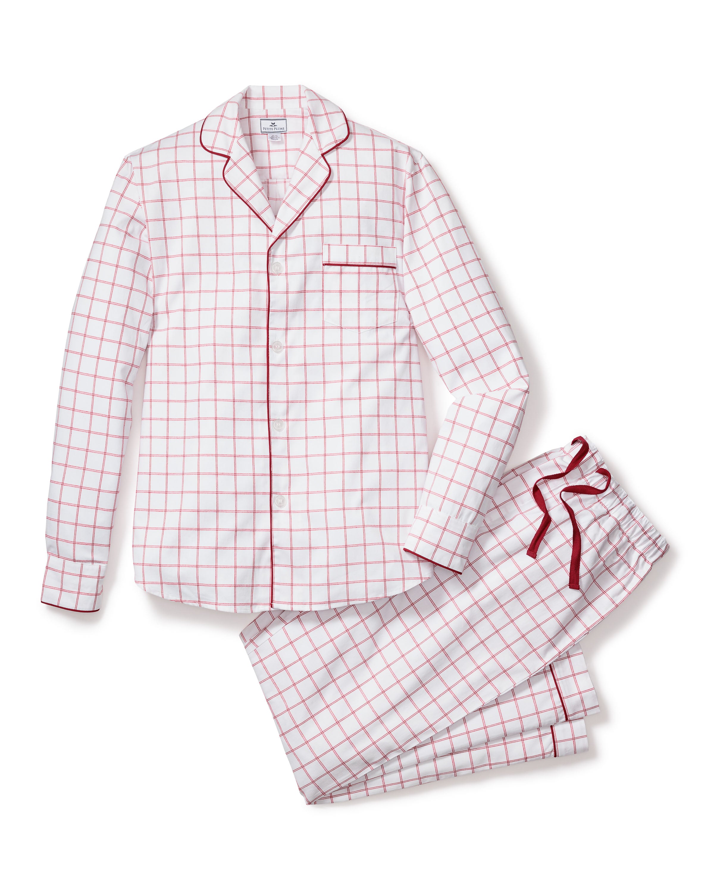 Men's Twill Pajama Set in Seafarer Tartan in Garnet Tattersall#Color_Garnet Tattersall
