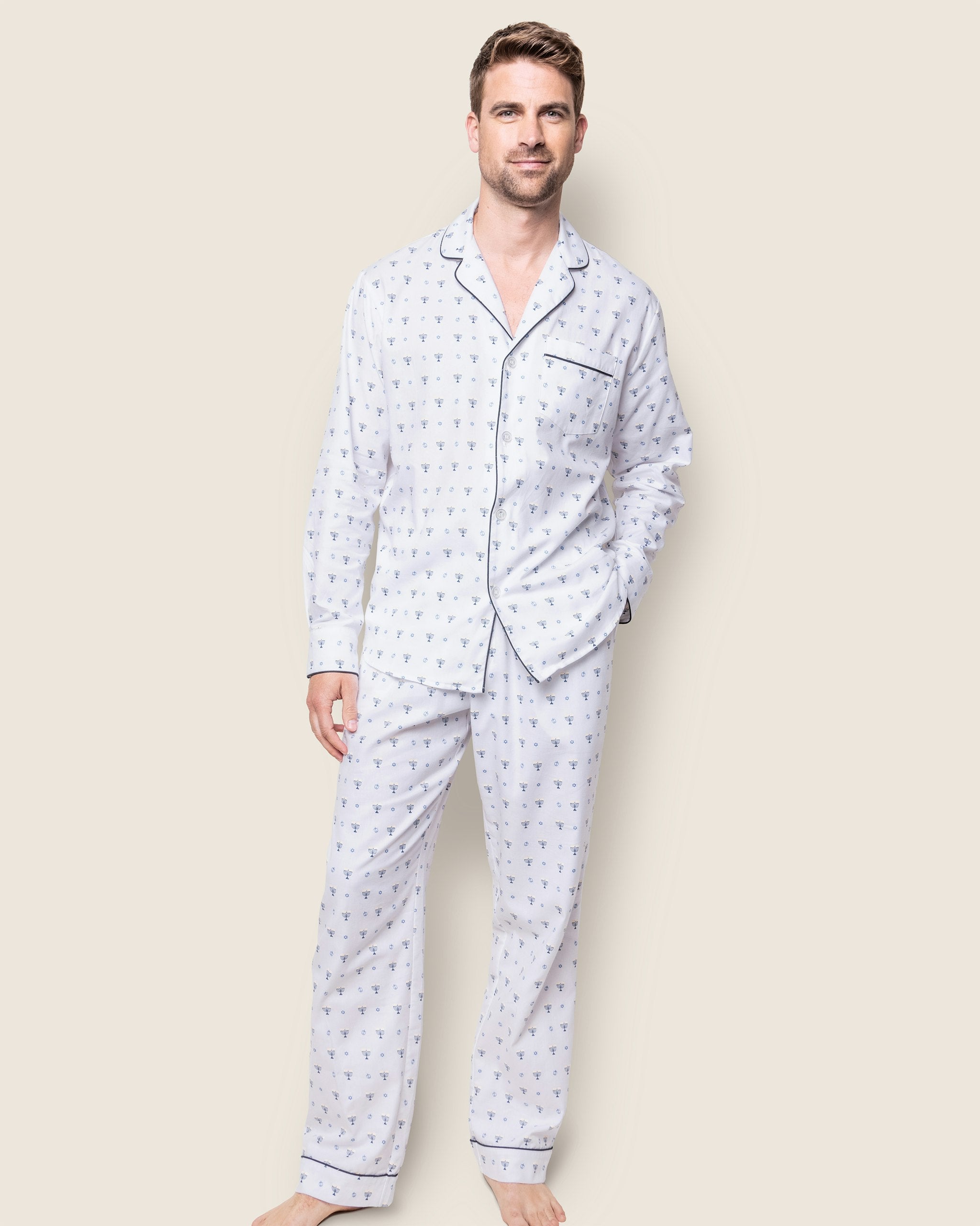 Men's Twill Pajama Set in Happy Hanukkah in Happy Hanukkah#Color_Happy Hanukkah