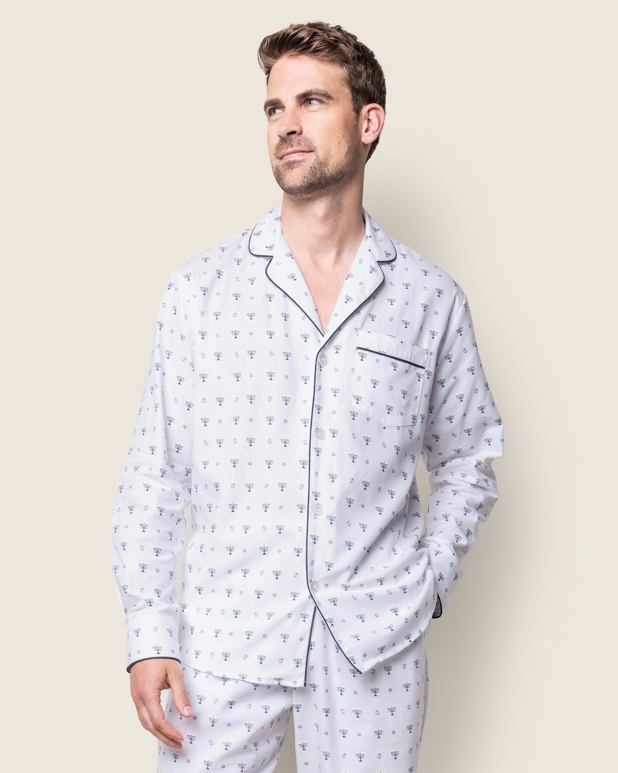 Men's Twill Pajama Set in Happy Hanukkah in Happy Hanukkah#Color_Happy Hanukkah