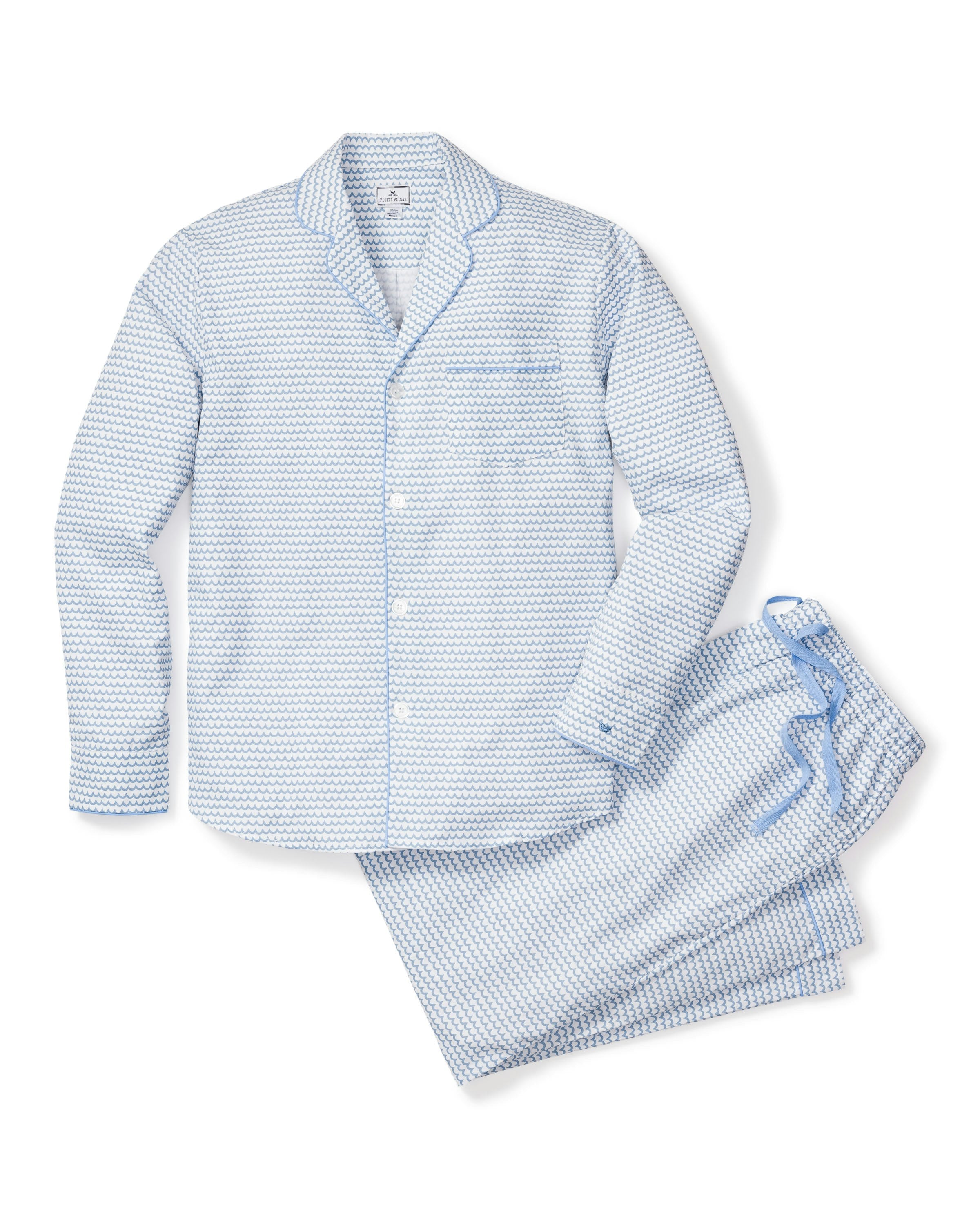 Men's Twill Pajama Set in Vintage French Stripes in La Mer#Color_La Mer