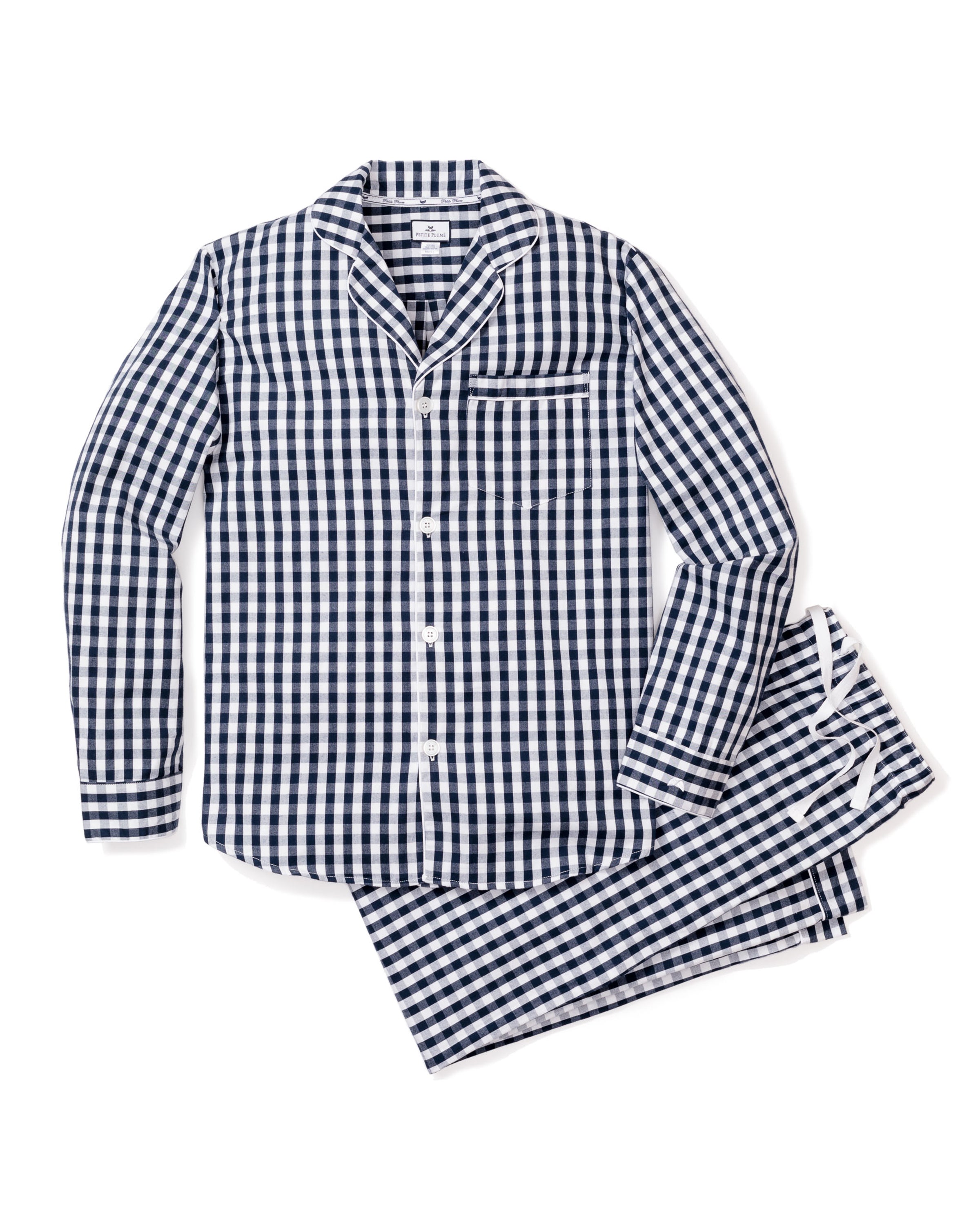 Men's Twill Pajama Set in Navy Gingham in Navy Gingham#Color_Navy Gingham