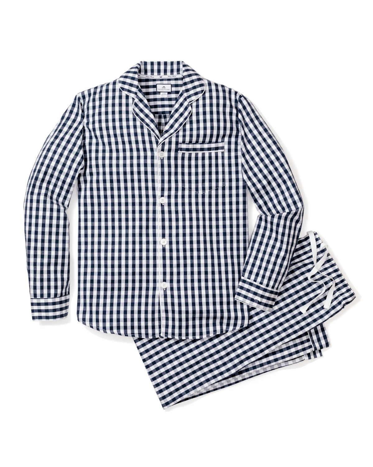 Men's Twill Pajama Set in Royal Blue Gingham in Navy Gingham#Color_Navy Gingham