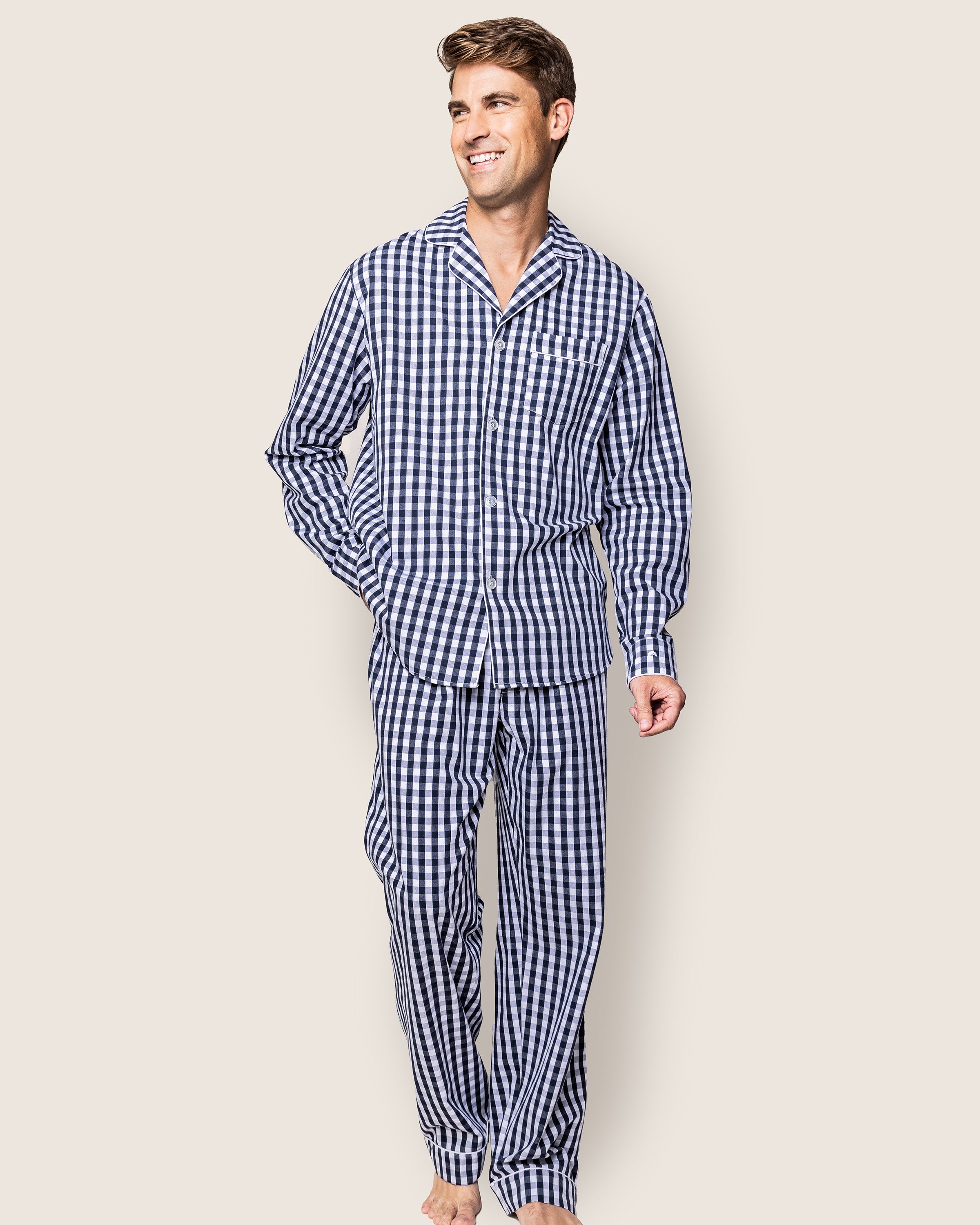 Men's Twill Pajama Set in Navy Gingham in Navy Gingham#Color_Navy Gingham