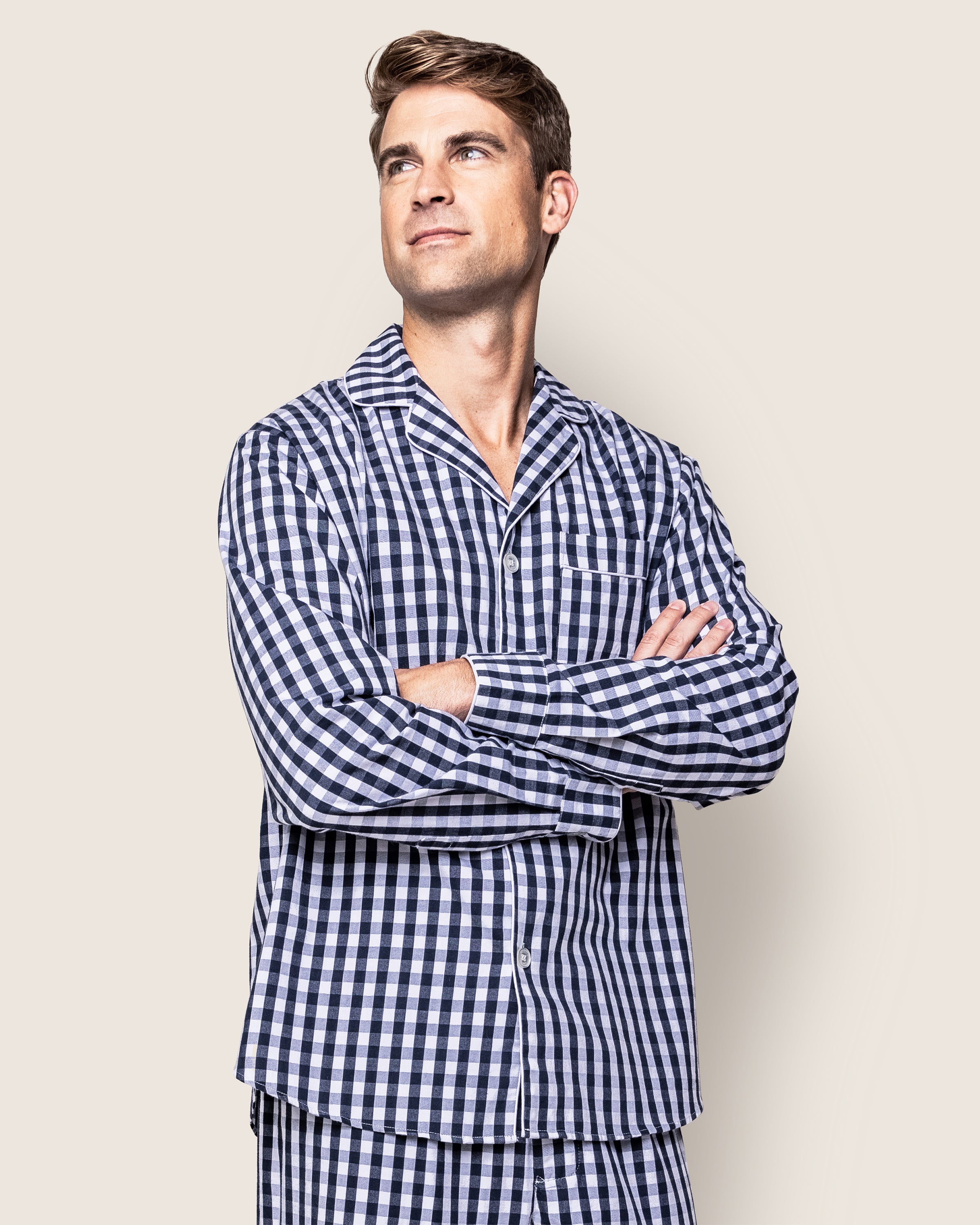 Men's Twill Pajama Set in Navy Gingham in Navy Gingham#Color_Navy Gingham