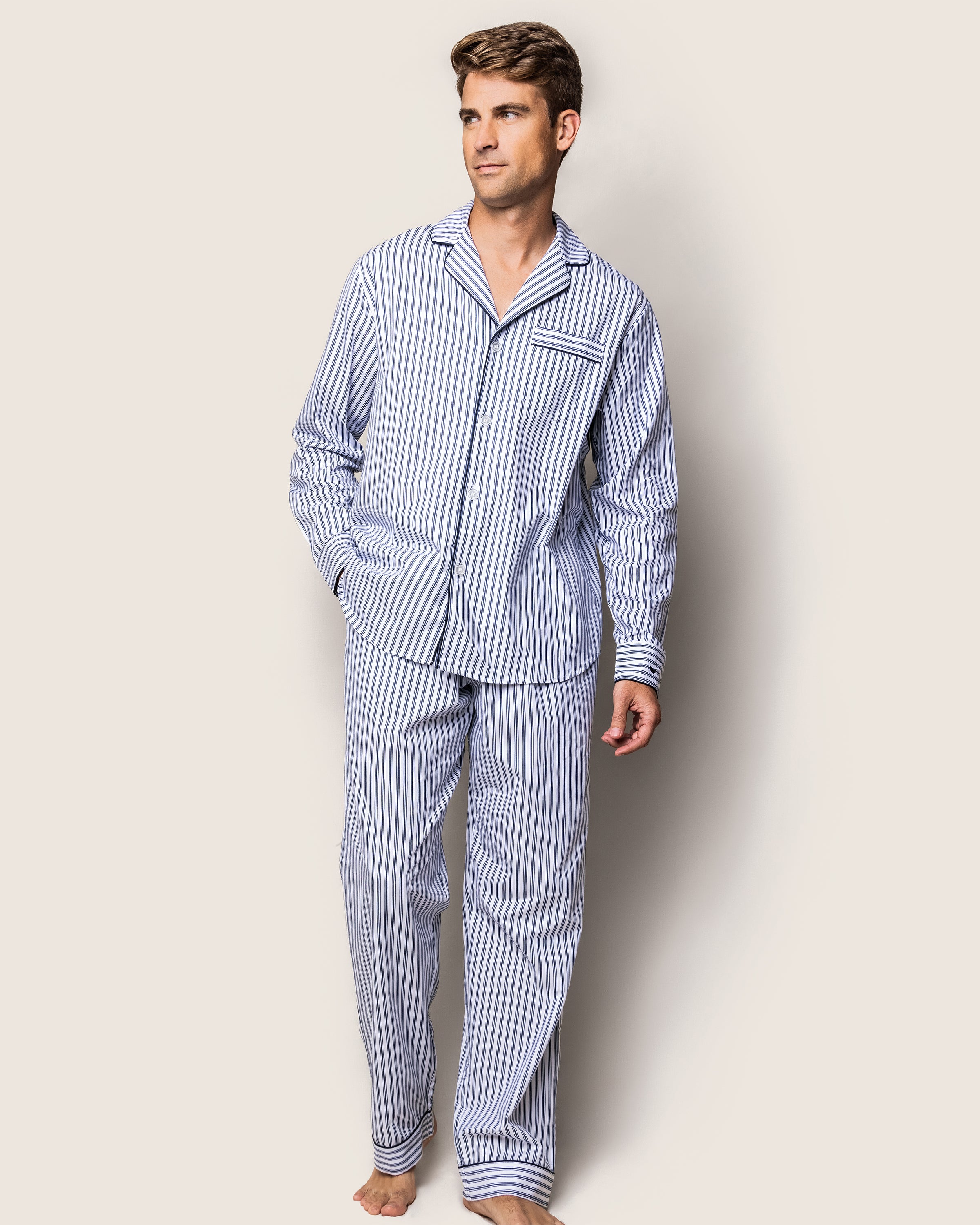 Men's Twill Pajama Set in Navy French Ticking in Navy French Ticking#Color_Navy French Ticking