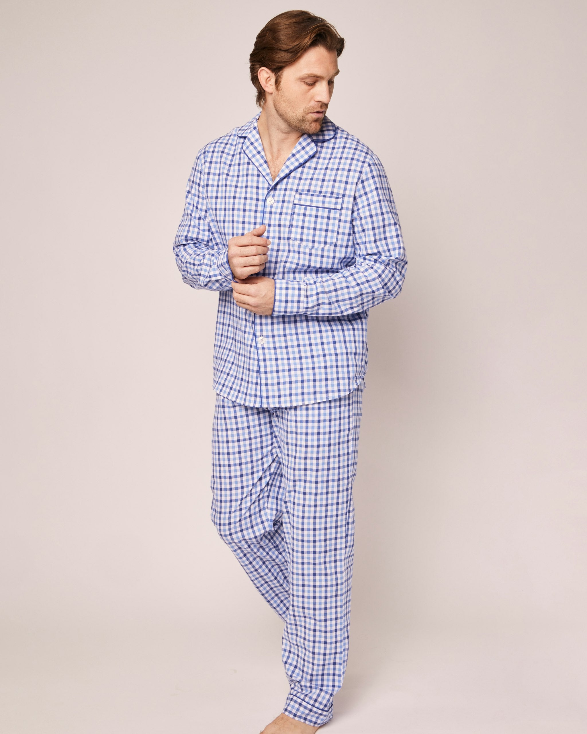 Men's Twill Pajama Set in Royal Blue Gingham in Royal Blue Gingham#Color_Royal Blue Gingham
