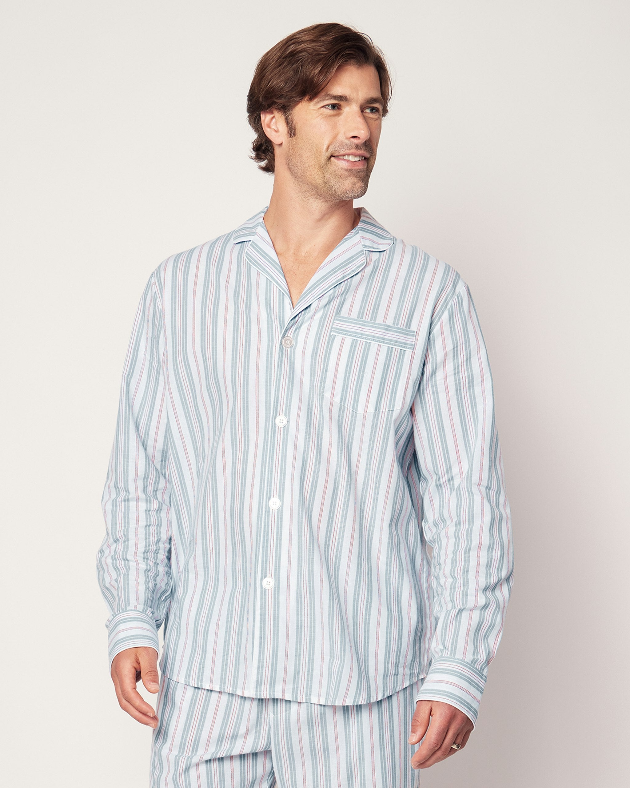 Men's Twill Pajama Set in La Mer in Vintage French Stripes#Color_Vintage French Stripes