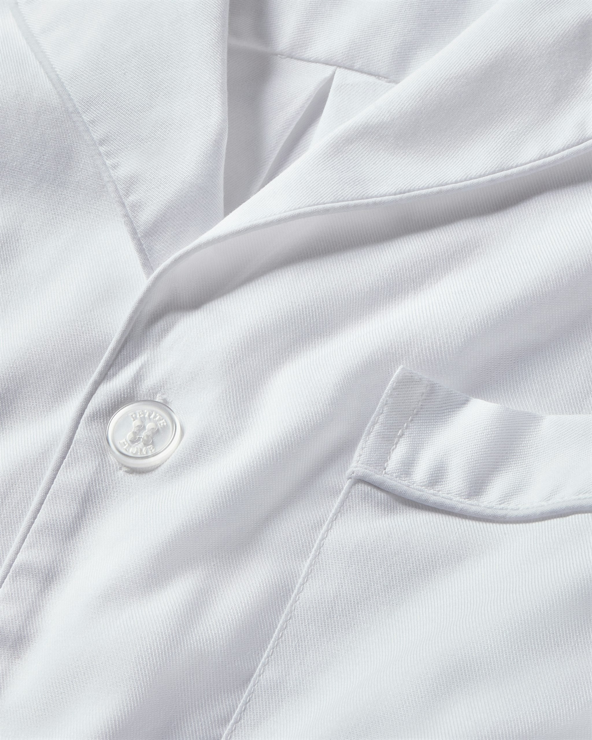 Men's Twill Pajama Set in White with Green Piping in White#Color_White
