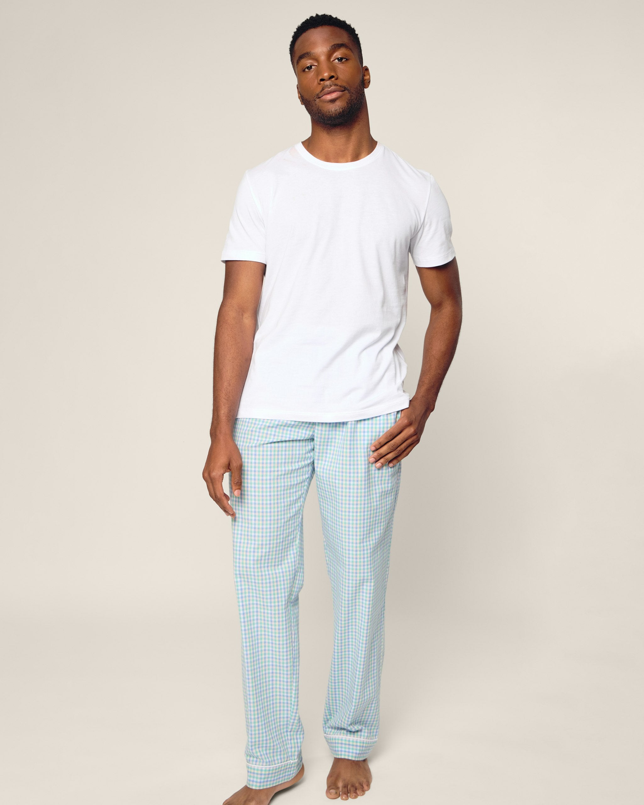 Men's Twill Pajama Pant in Light Blue Gingham in Spring Gingham#Color_Spring Gingham