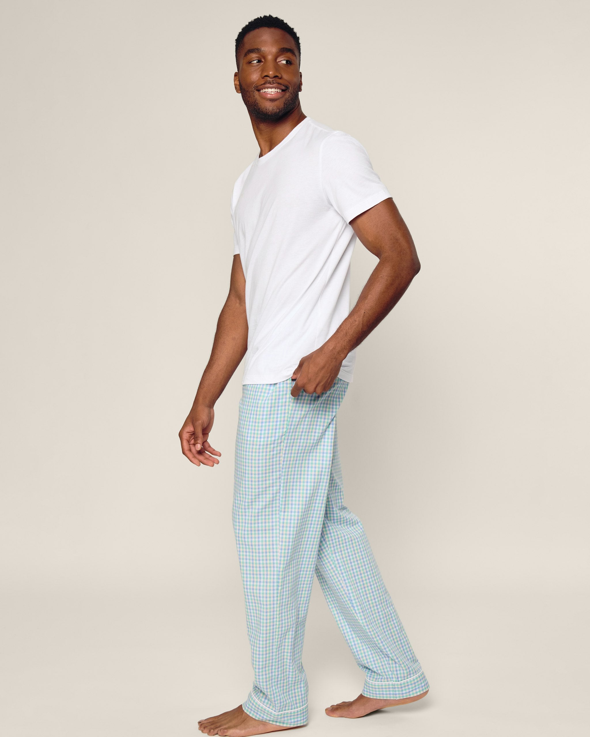 Men's Twill Pajama Pant in Light Blue Gingham in Spring Gingham#Color_Spring Gingham