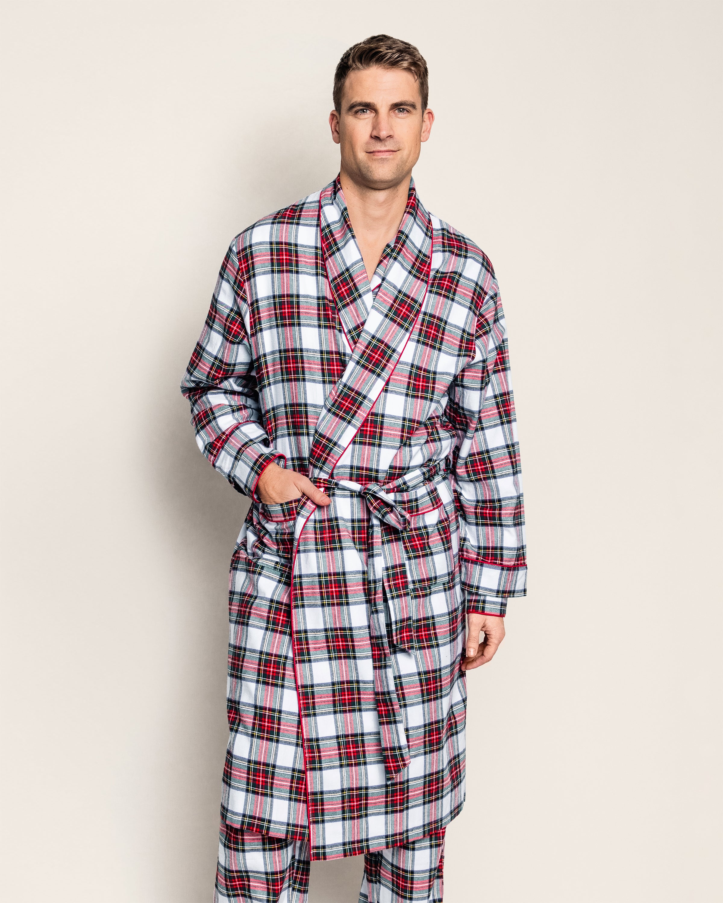 Men's Brushed Cotton Robe in Windsor Tartan in Balmoral Tartan#Color_Balmoral Tartan