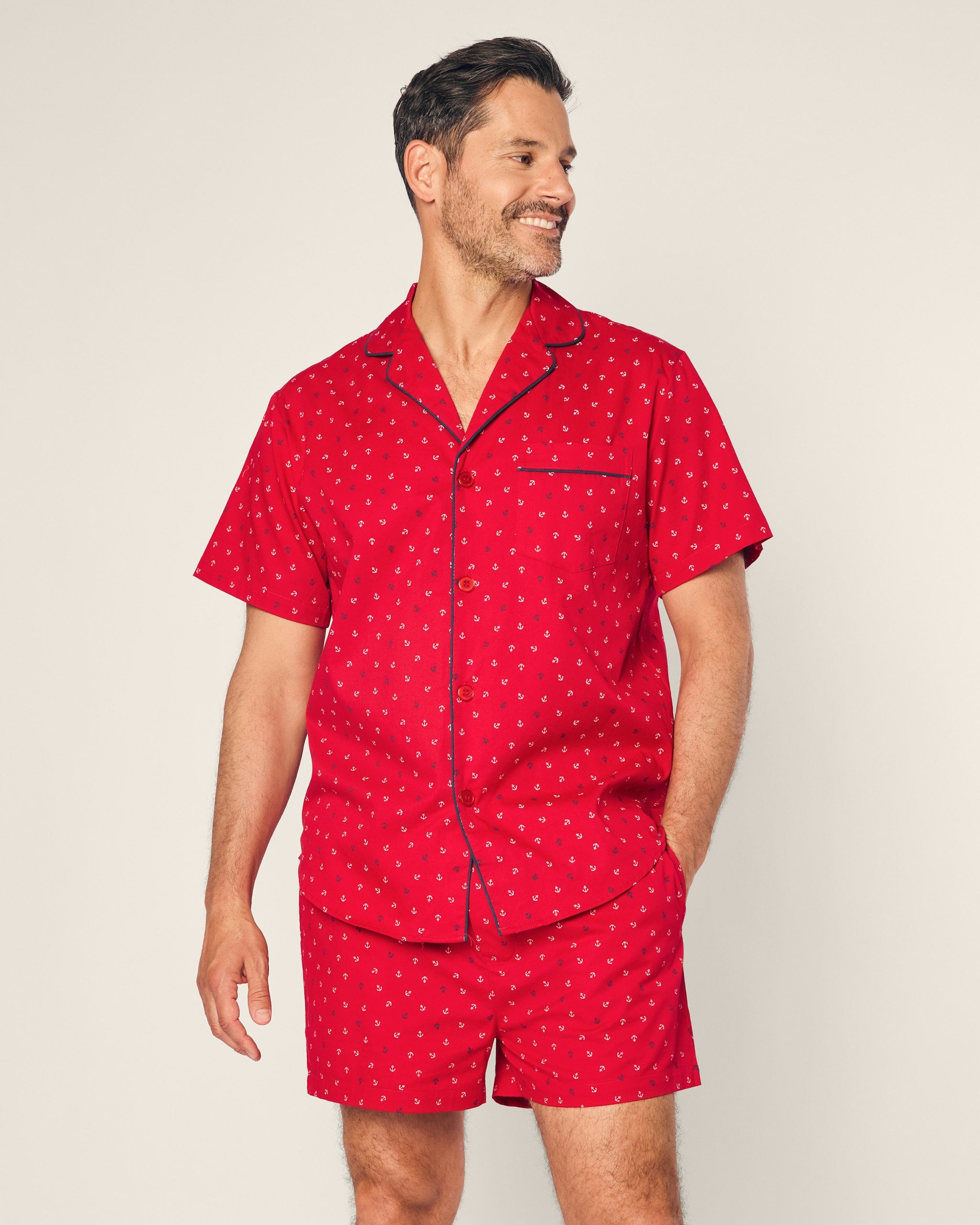 Men's Twill Pajama Short Set in Buzzing Bees in Anchors Away#Color_Anchors Away