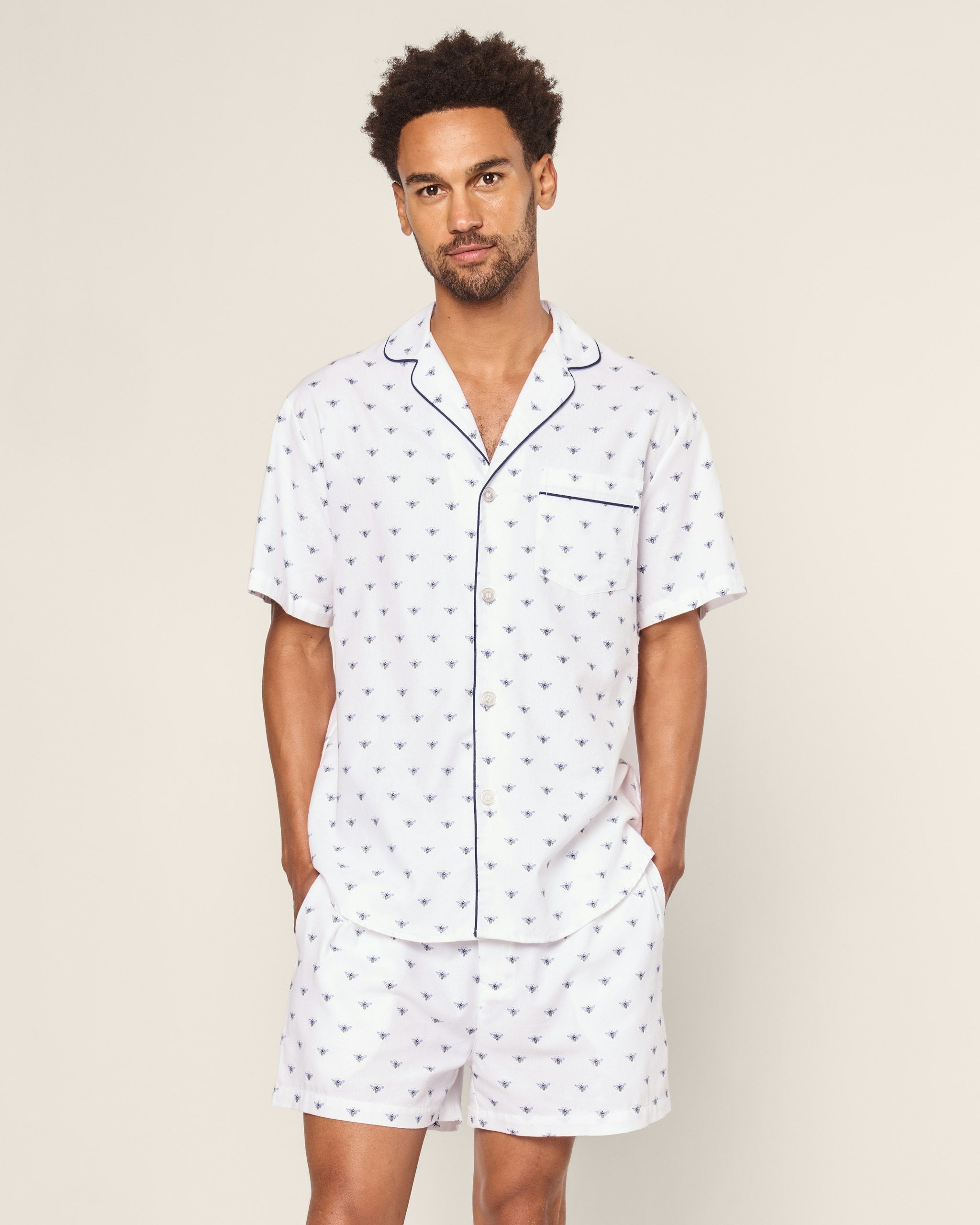 Men's Twill Pajama Short Set in Buzzing Bees in Buzzing Bees#Color_Buzzing Bees