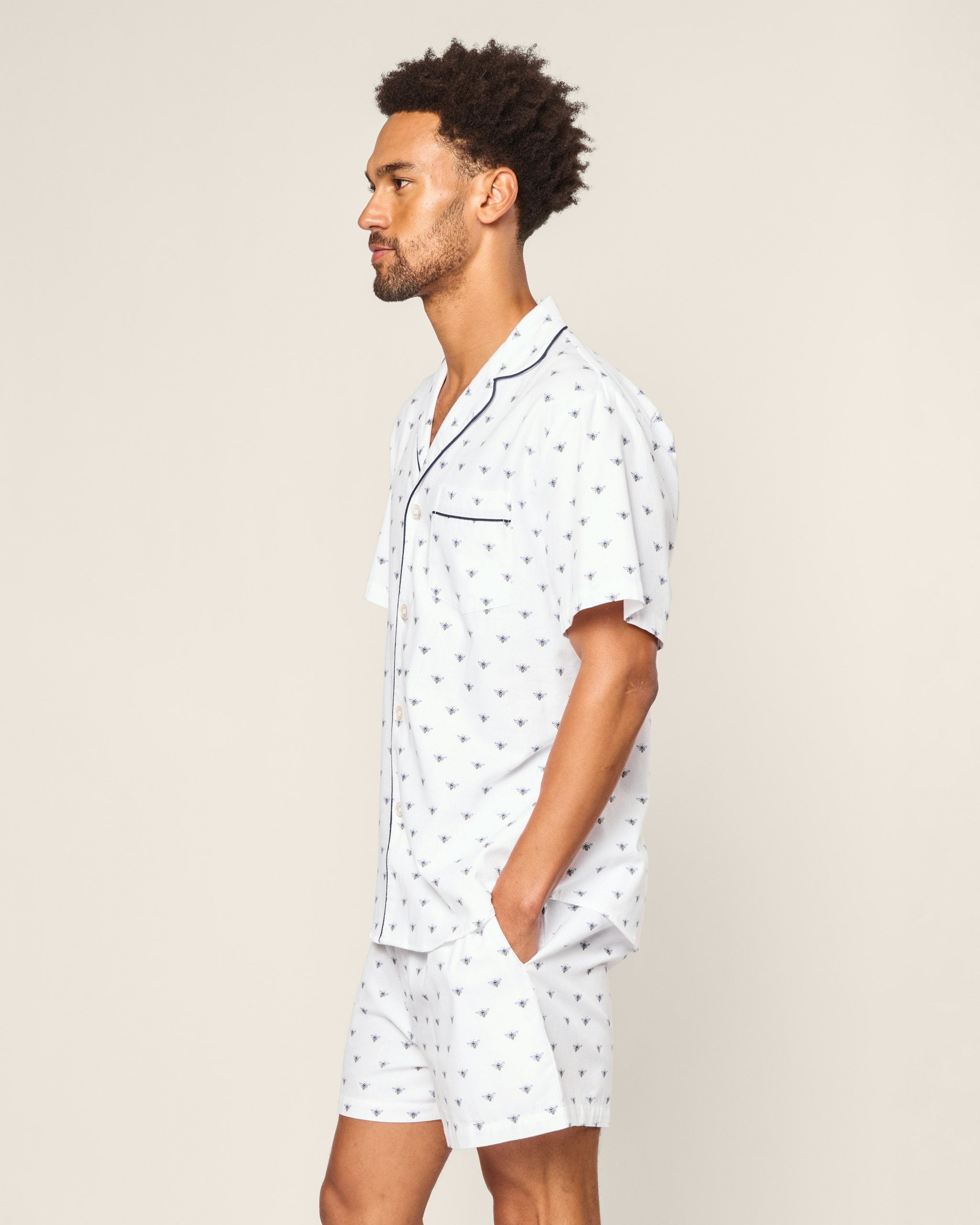 Men's Twill Pajama Short Set in Buzzing Bees in Buzzing Bees#Color_Buzzing Bees