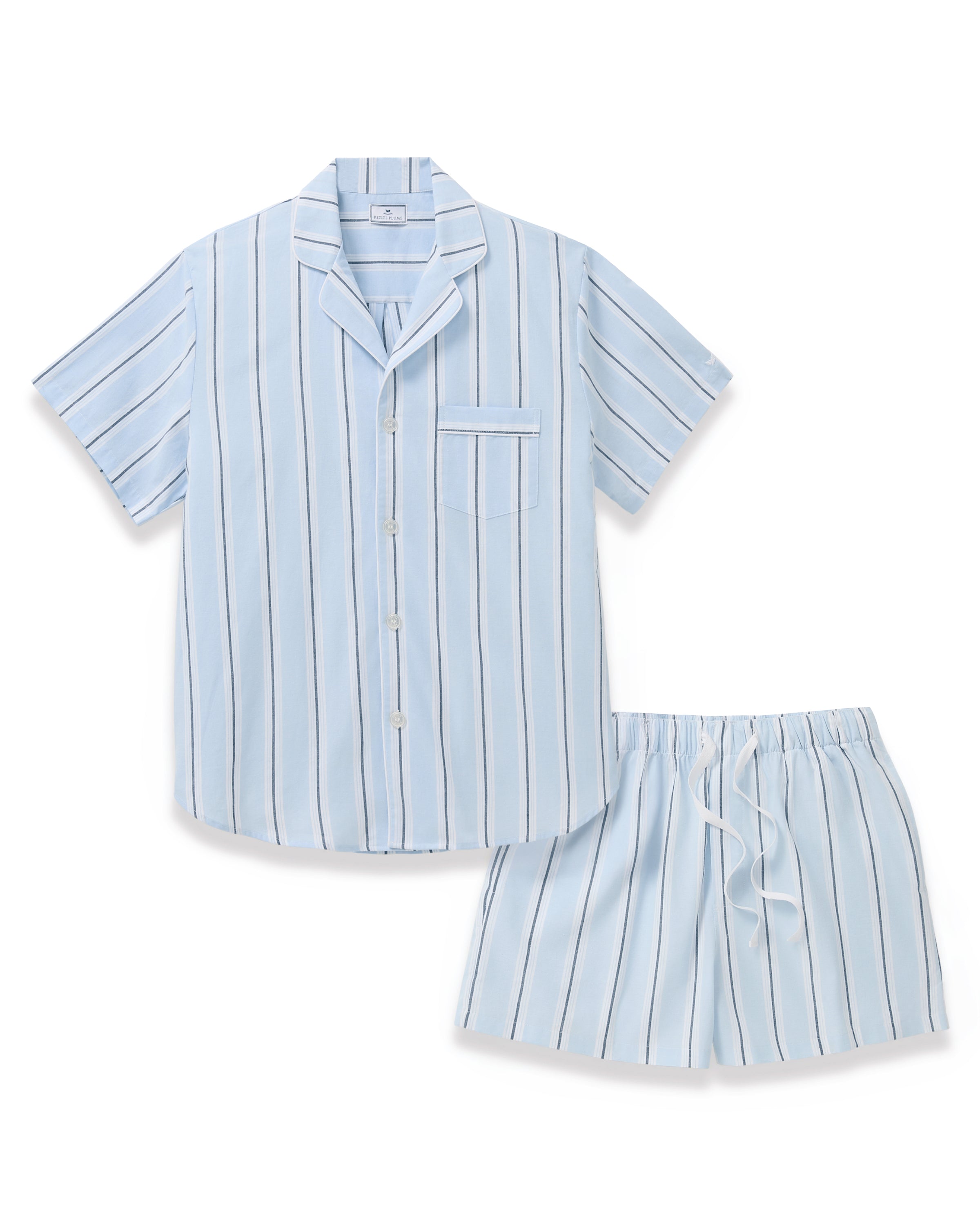 Men's Twill Pajama Short Set in Coastal Stripe