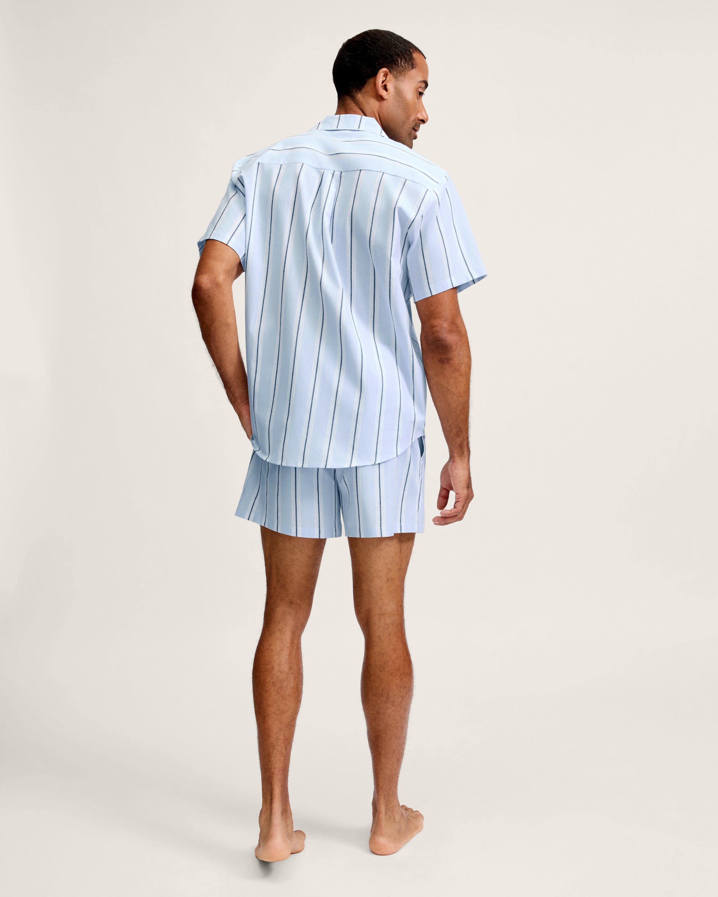 Men's Twill Pajama Short Set in Coastal Stripe
