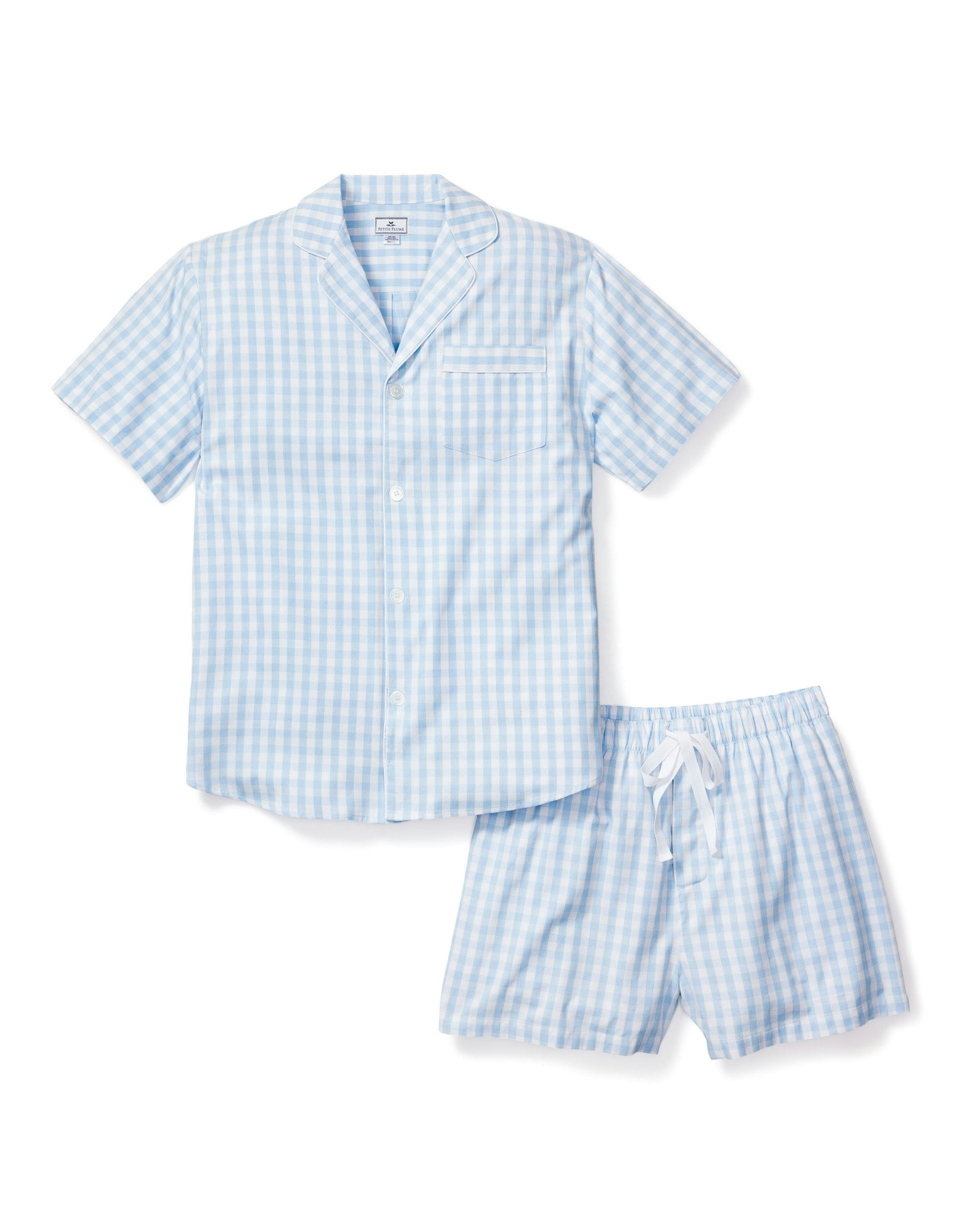 Men's Twill Pajama Short Set in Light Blue Gingham in Light Blue Gingham#Color_Light Blue Gingham