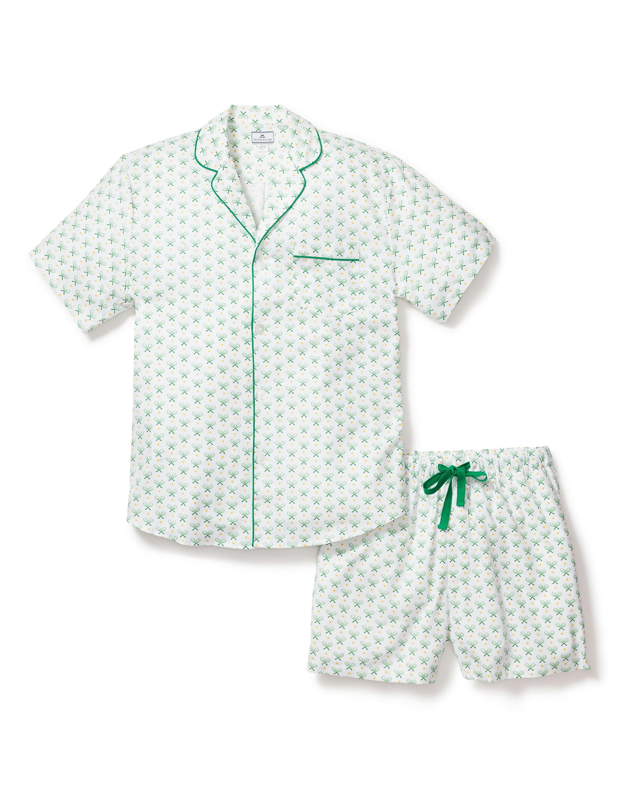 Men's Twill Pajama Short Set in Vintage French Stripes in Match Point#Color_Match Point
