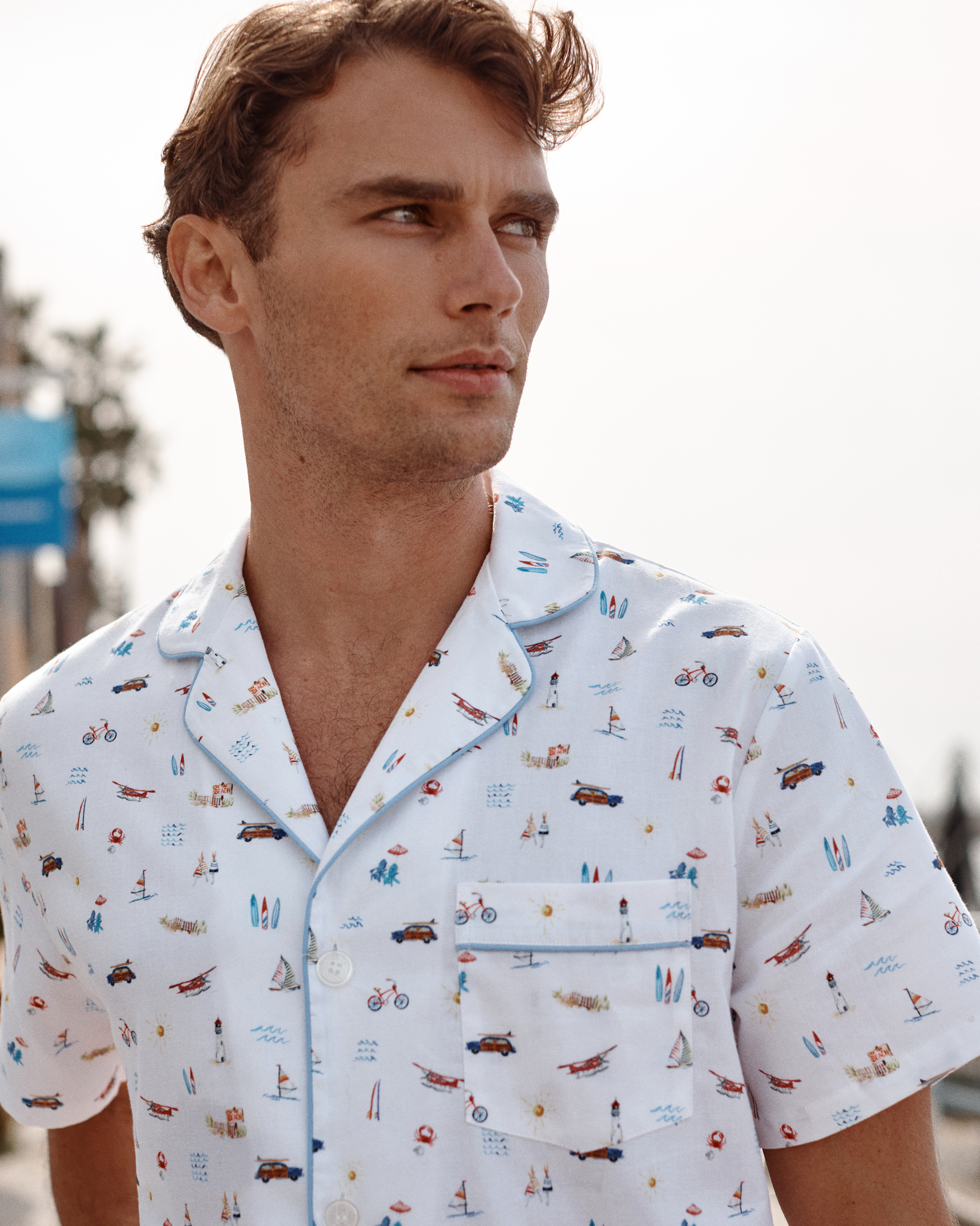 Men's Twill Pajama Short Set in Summer Nostalgia
