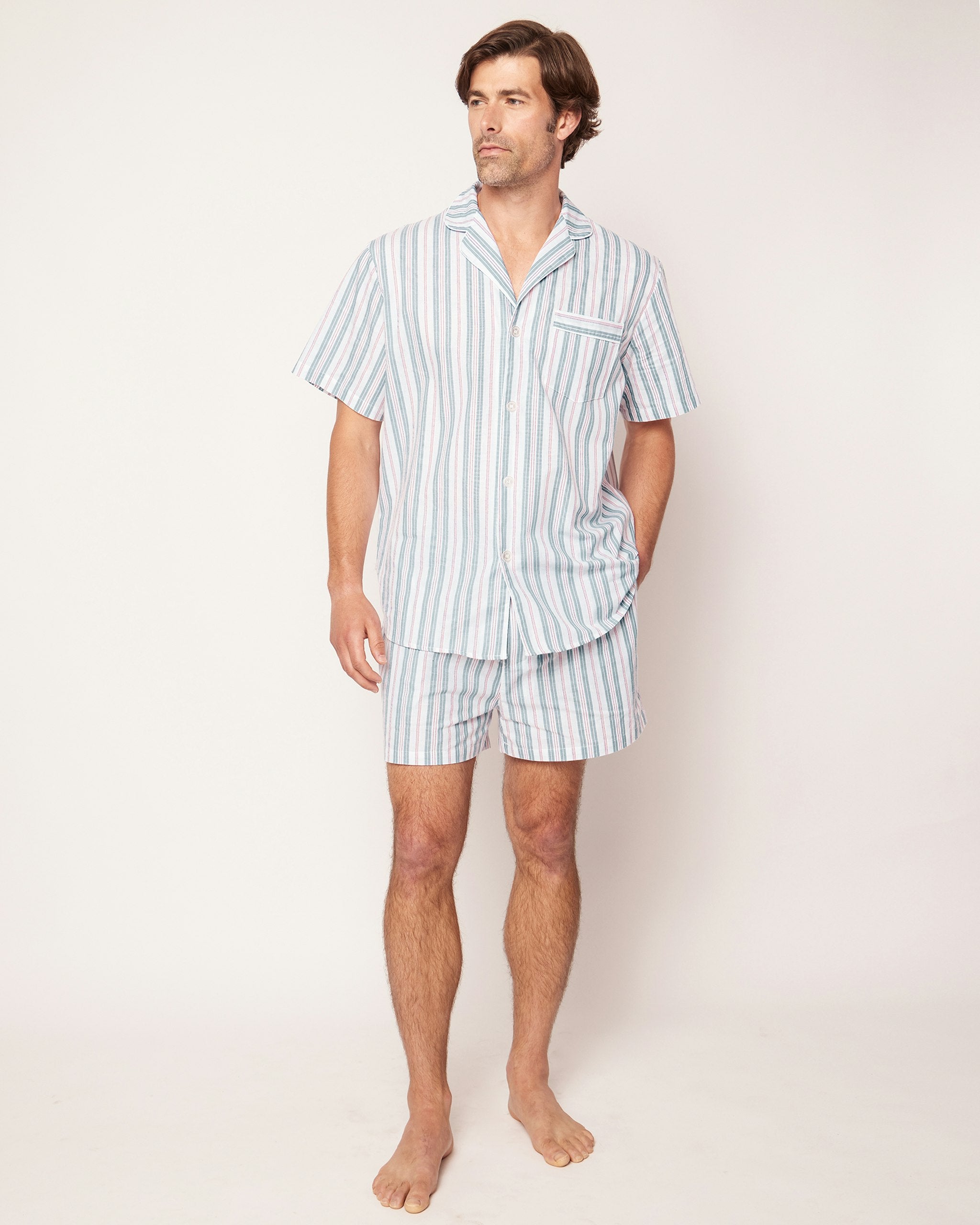 Men's Twill Pajama Short Set in Vintage French Stripes in Vintage French Stripes#Color_Vintage French Stripes