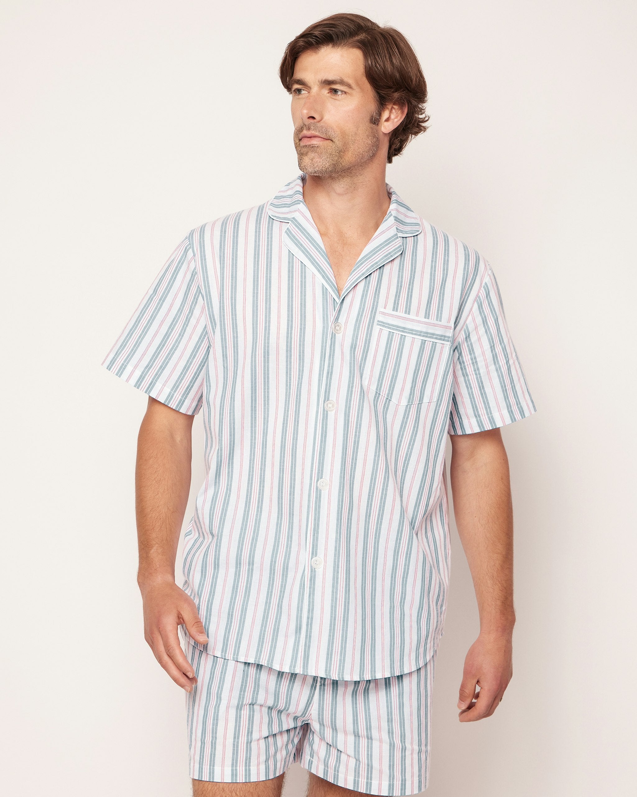 Men's Twill Pajama Short Set in Vintage French Stripes in Vintage French Stripes#Color_Vintage French Stripes