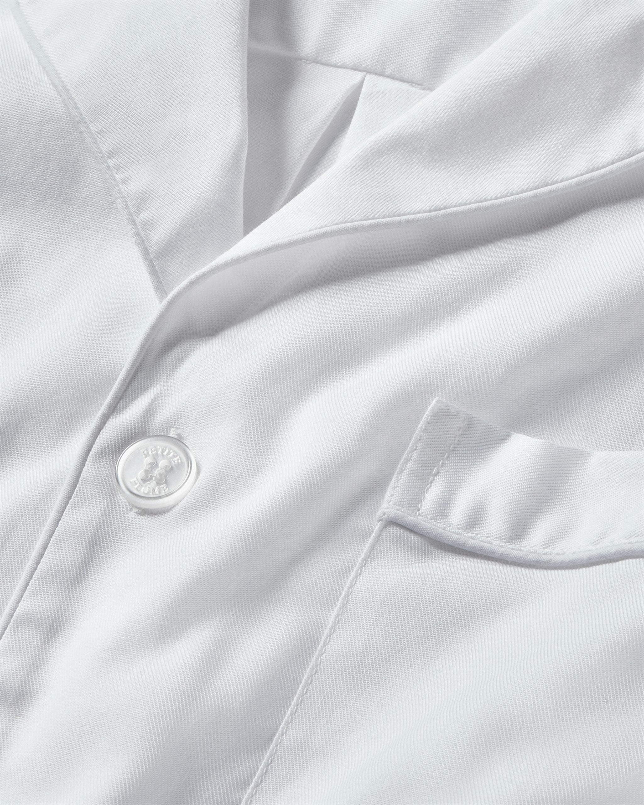 Men's Twill Pajama Short Set in White with Navy Piping in White#Color_White