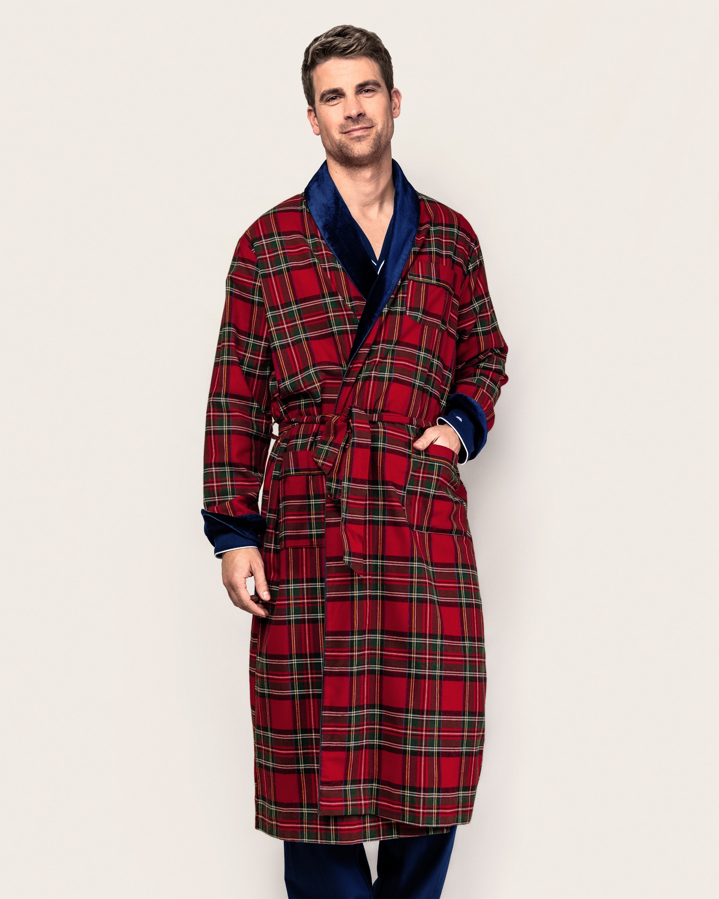 Men's Brushed Twill Velvet Robe in Imperial Tartan