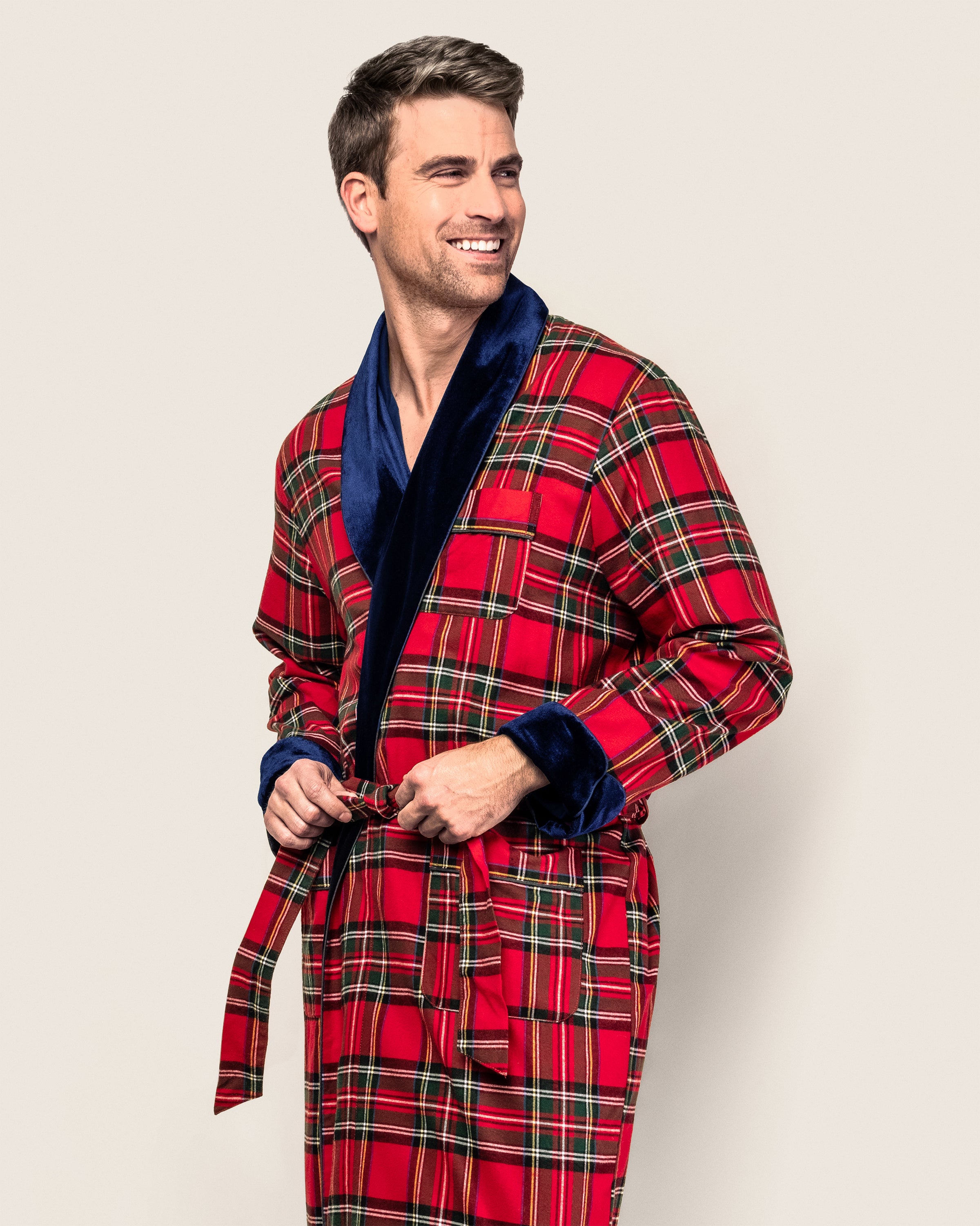 Men's Brushed Cotton Velvet Robe in Imperial Tartan in Imperial Tartan #Color_Imperial Tartan