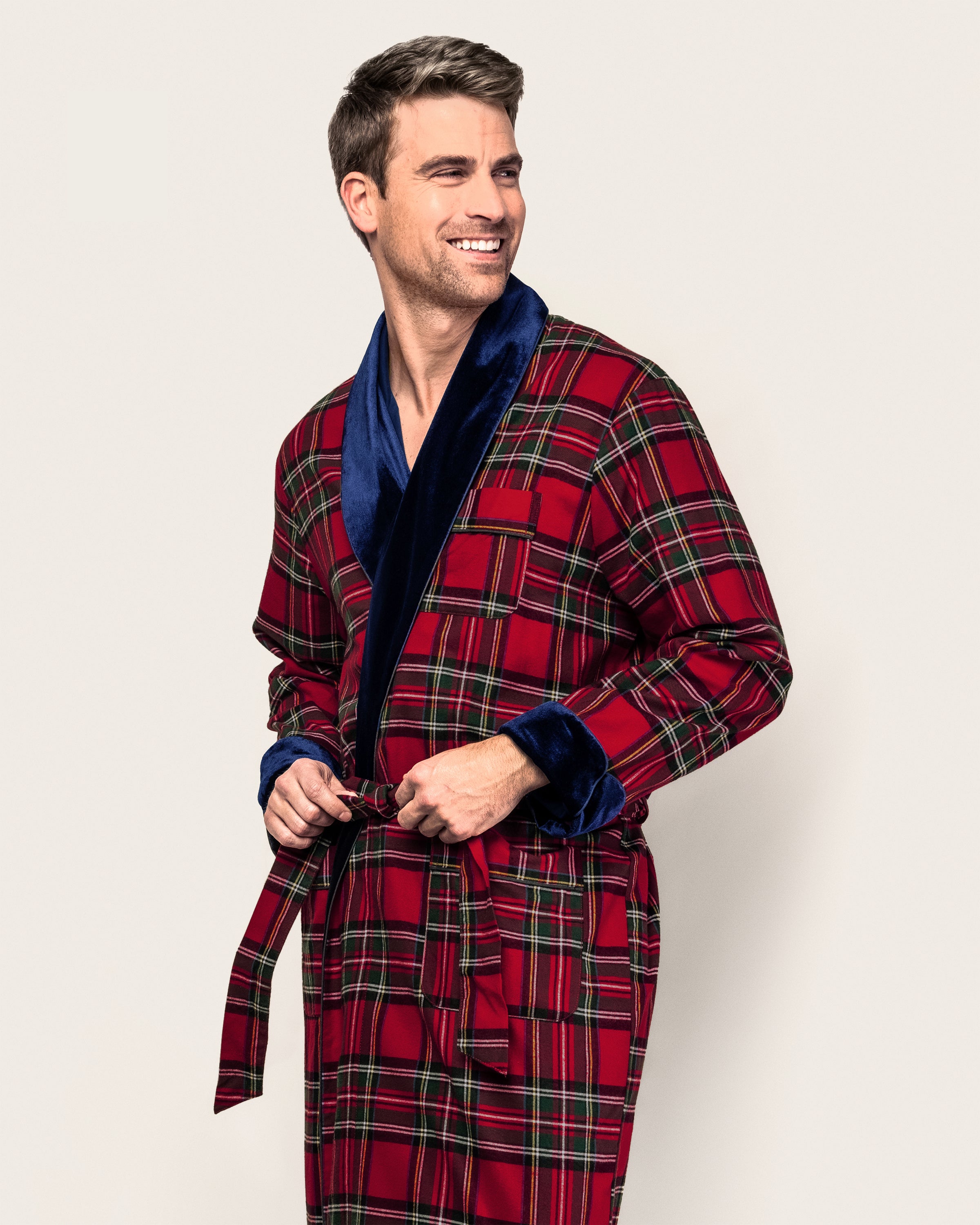 Men's Brushed Twill Velvet Robe in Imperial Tartan