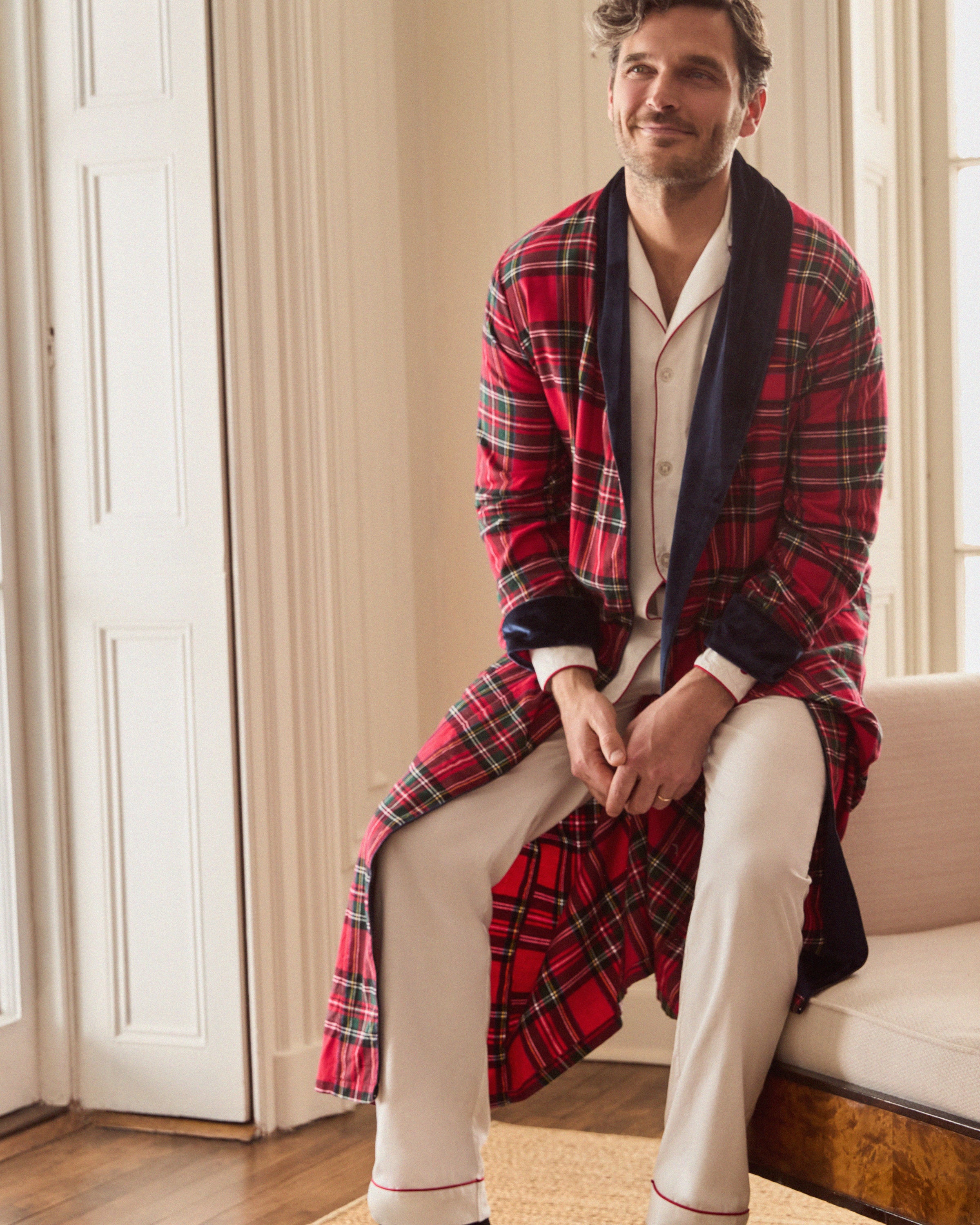 Men's Brushed Twill Velvet Robe in Imperial Tartan
