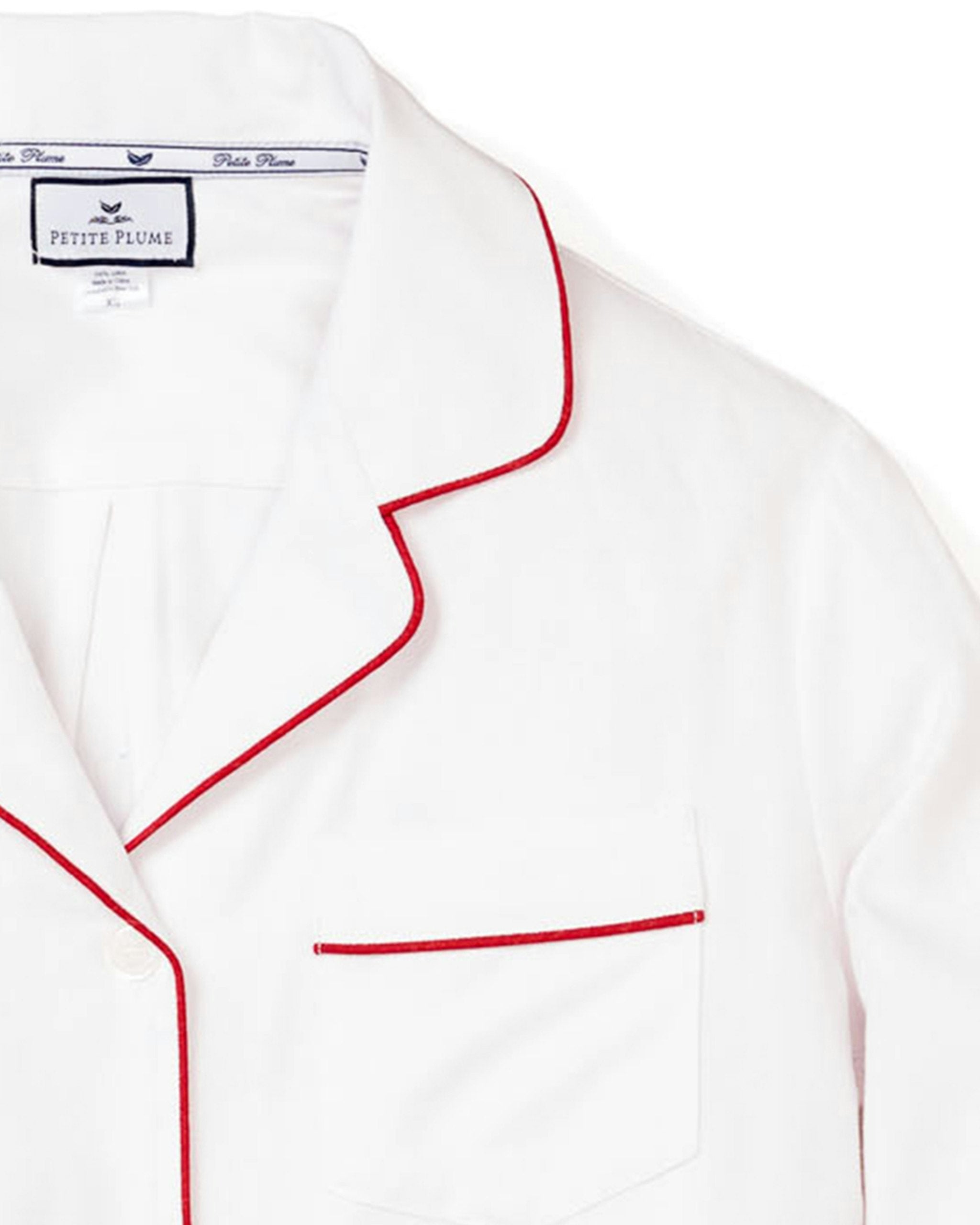 Women's Twill Nightshirt in White With Navy Piping in White with Red Piping#Colorway_White with Red Piping