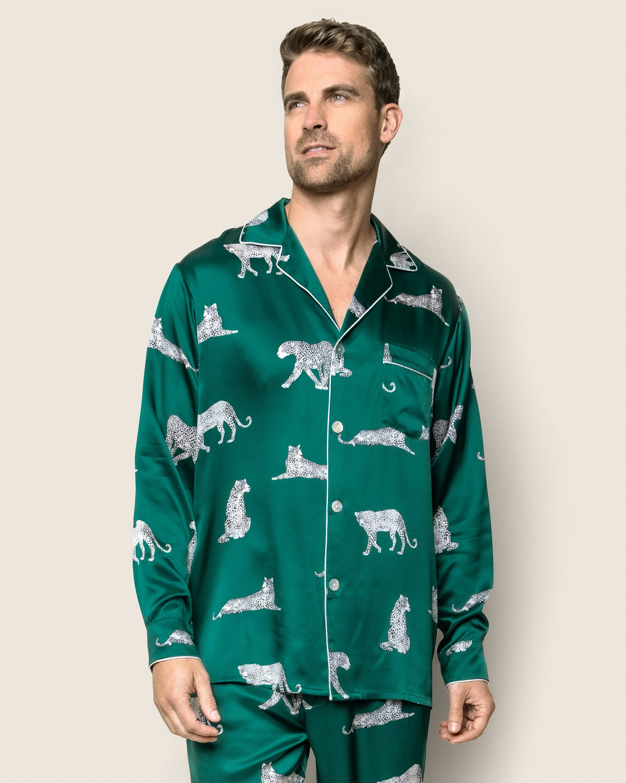 Men's Silk Pajama Set in Panthere de Nuit in Panthere de Luxe#Color_Panthere de Luxe