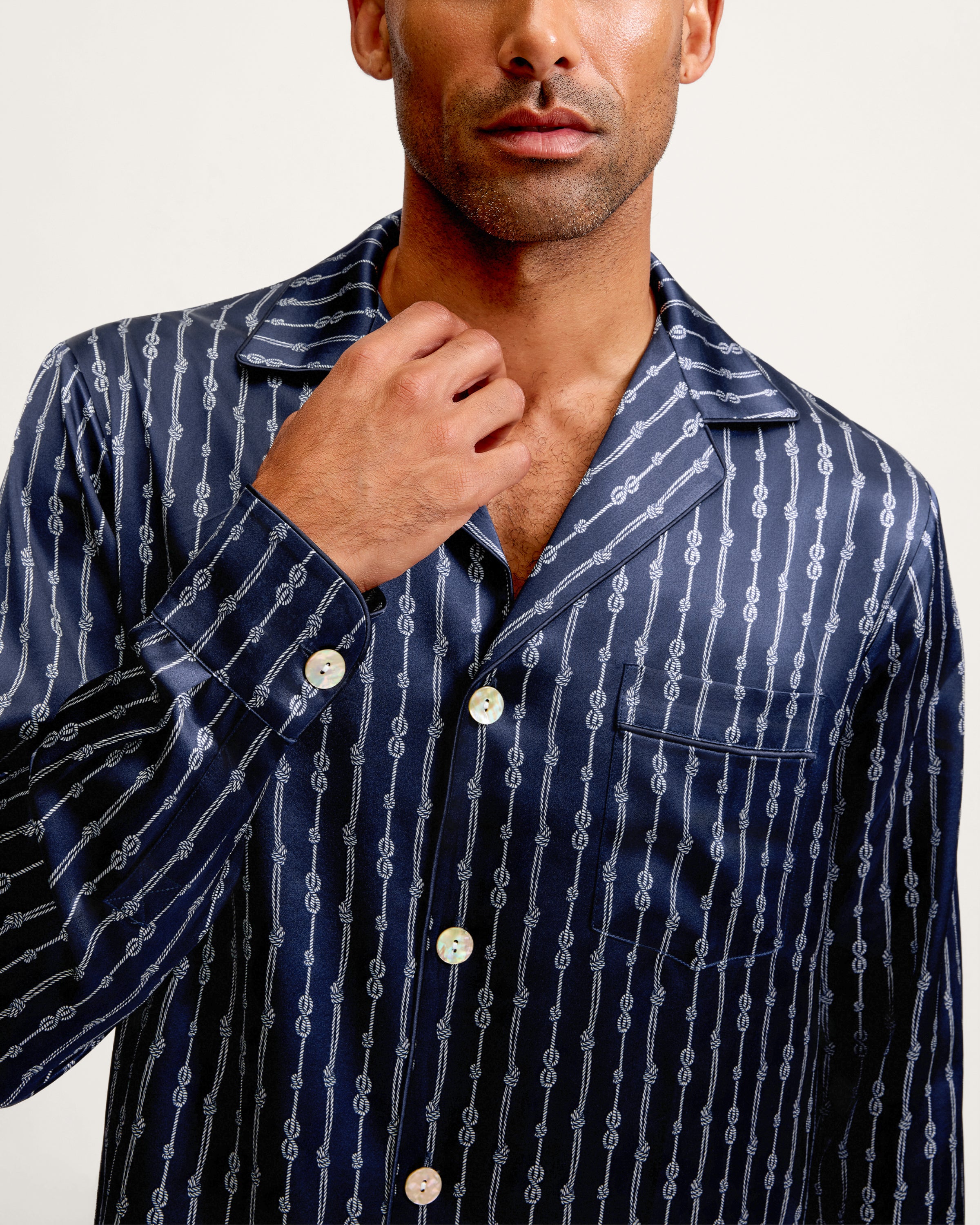 Men's Silk Pajama Set in Nautical Knots