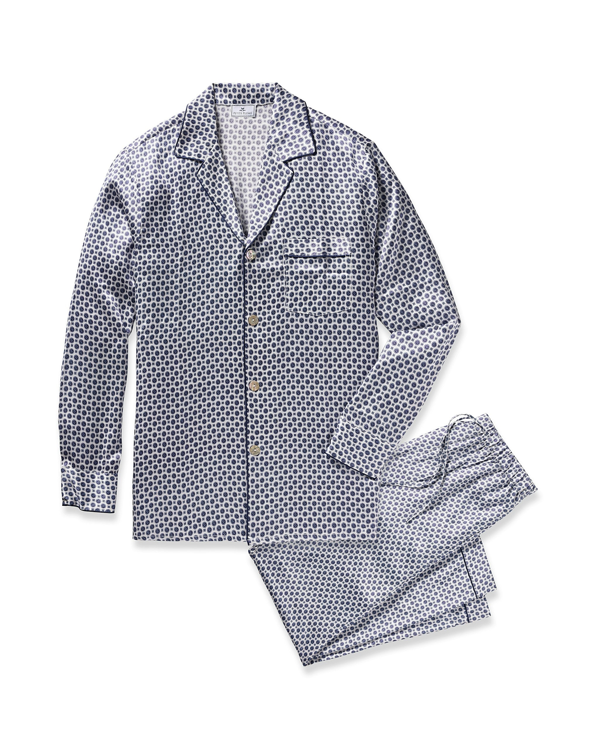 Men's Silk Pajama in Navy Foulard in Navy Foulard#Color_Navy Foulard