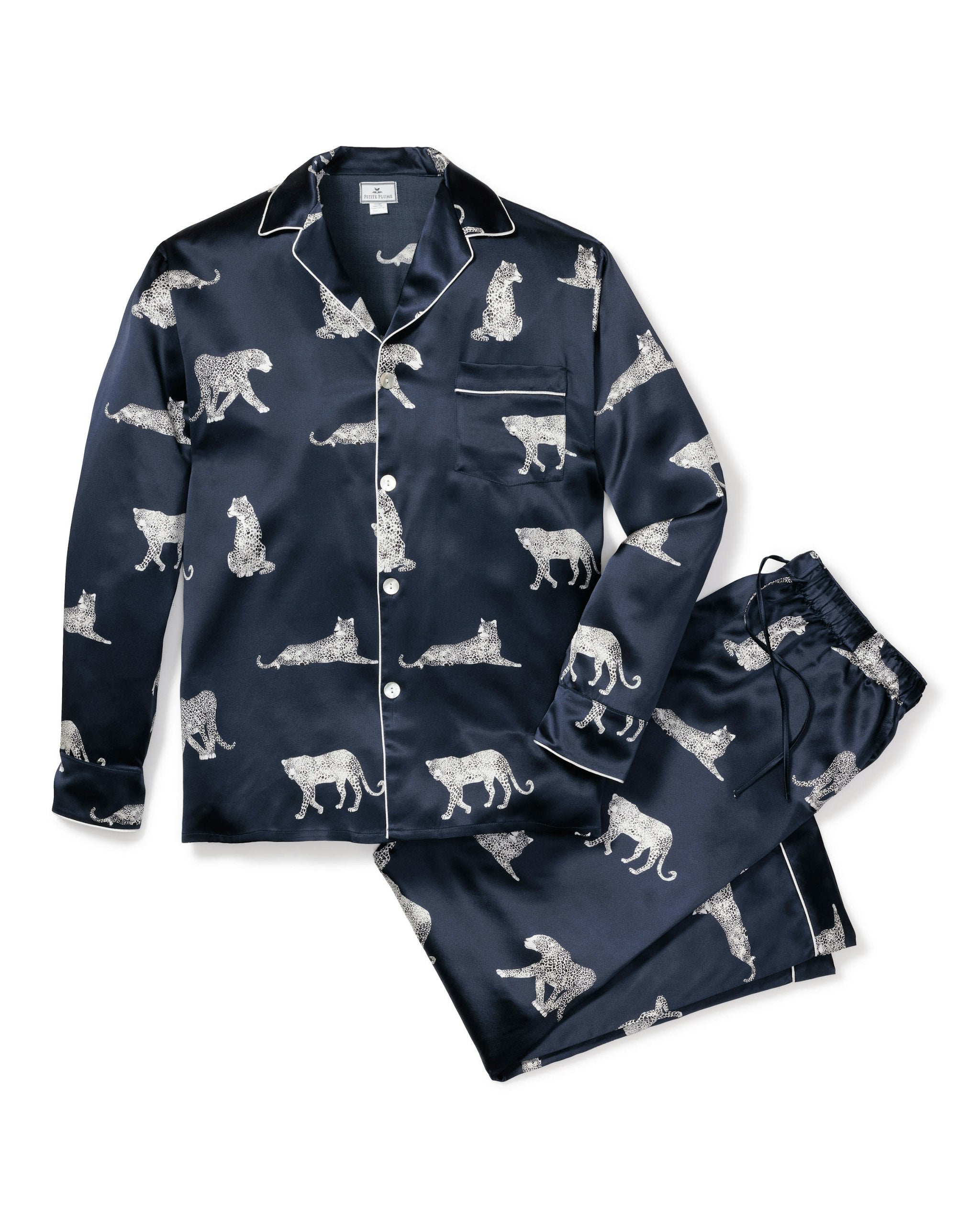 Men's Silk Pajama Set in Panthere de Luxe in Panthere de Nuit#Color_Panthere de Nuit
